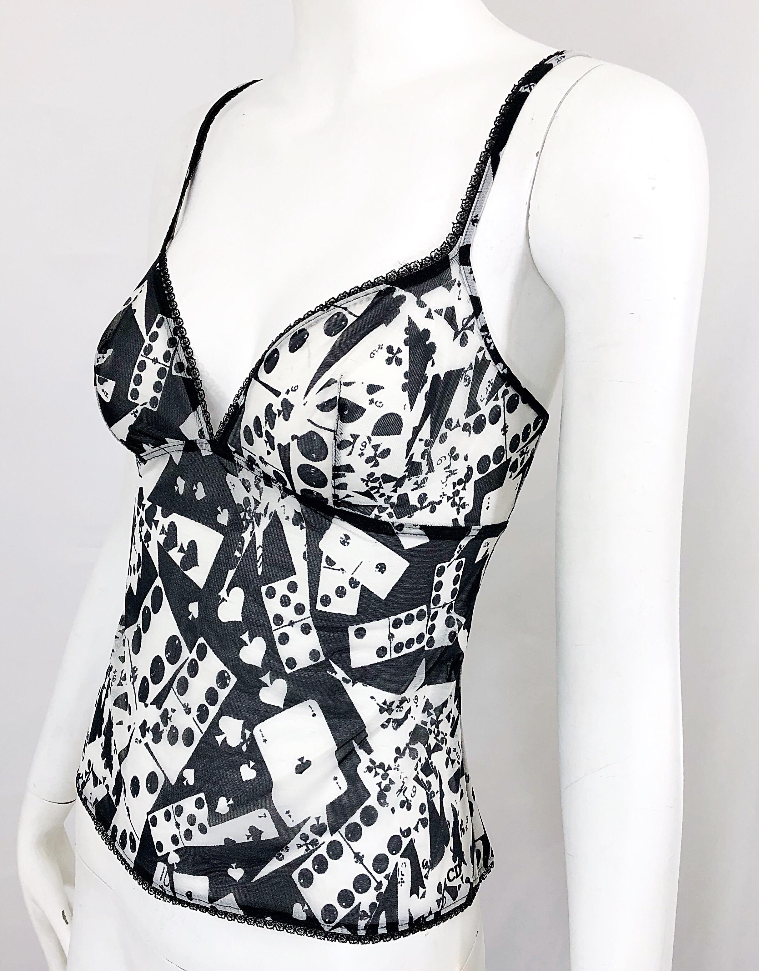 Christian Dior John Galliano Fall 2001 Black White Novelty Domino Print Cami Top For Sale 1