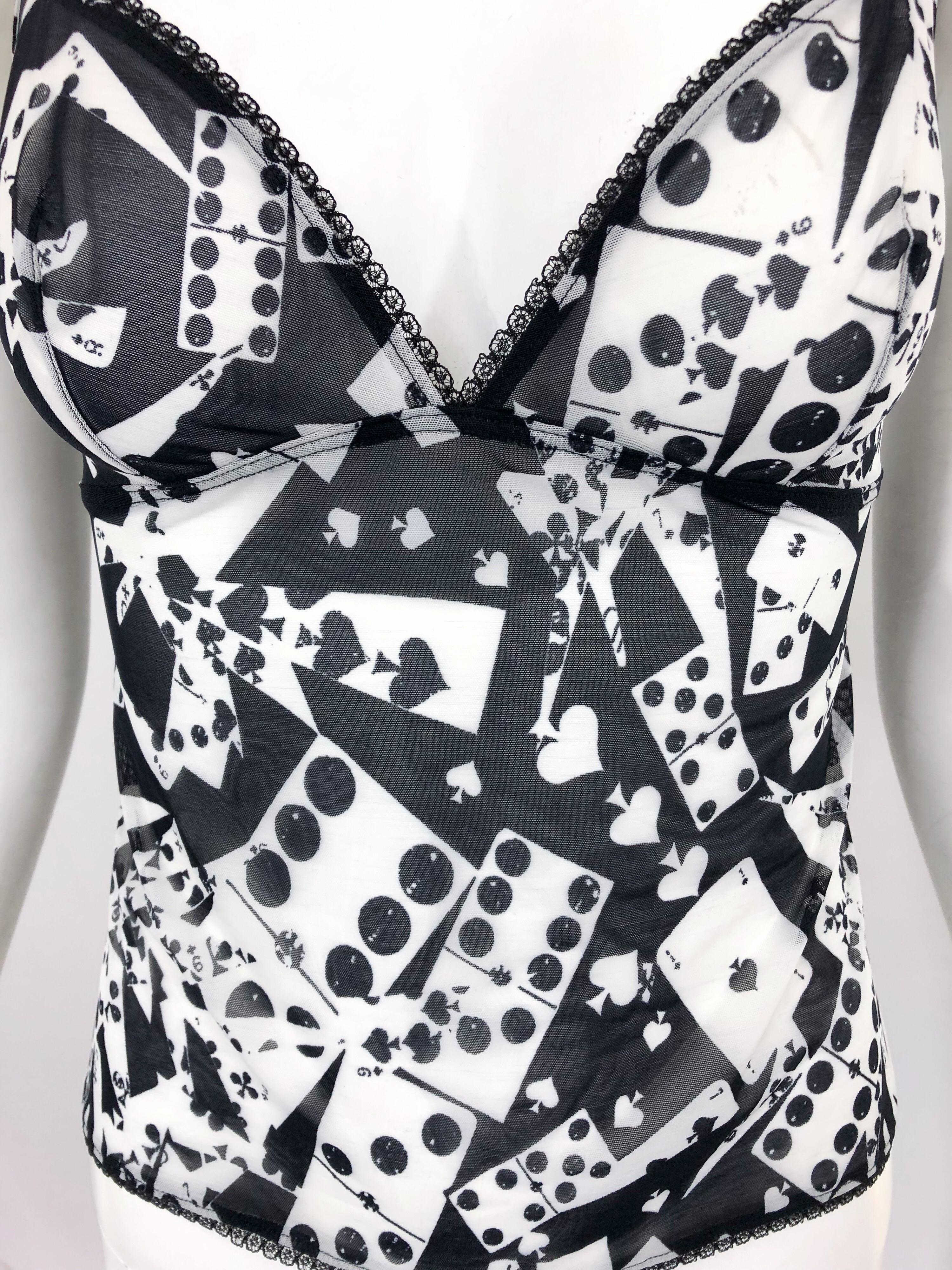 Christian Dior John Galliano Fall 2001 Black White Novelty Domino Print Cami Top For Sale 4