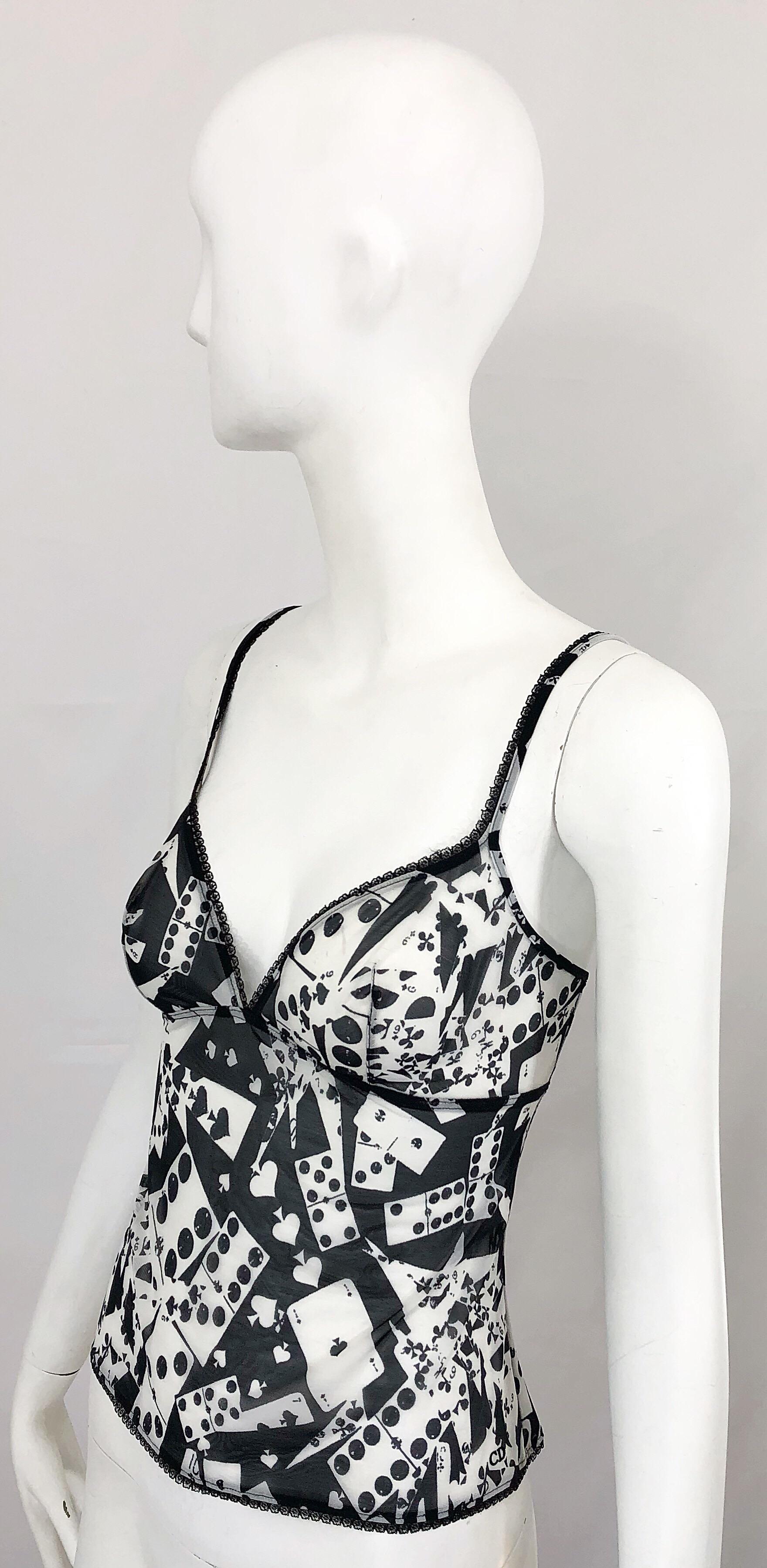 Christian Dior John Galliano Fall 2001 Black White Novelty Domino Print Cami Top For Sale 5