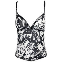 Christian Dior by John Galliano Black and White Novelty Playing Cards Cami Top