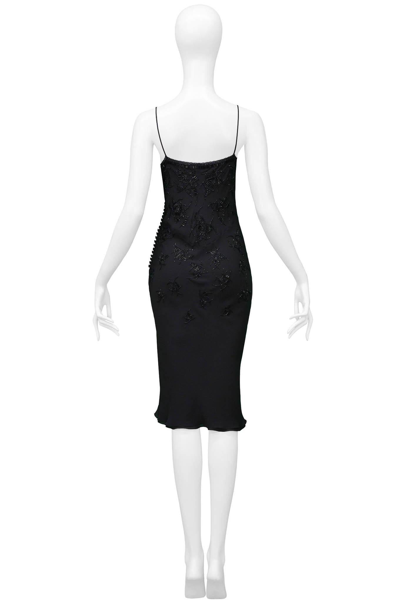 Christian Dior By John Galliano Black Beaded Silk Mid Length Dress In Excellent Condition In Los Angeles, CA