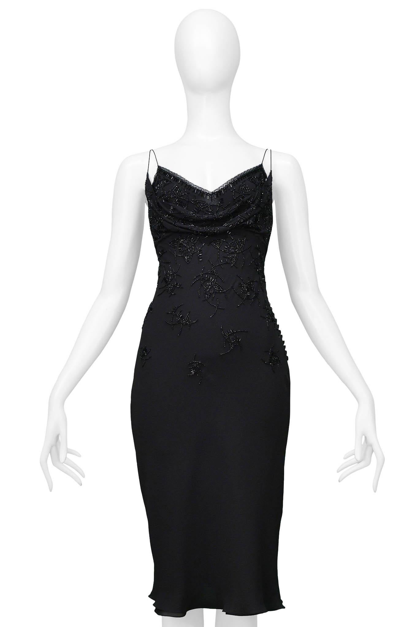 Women's Christian Dior By John Galliano Black Beaded Silk Mid Length Dress