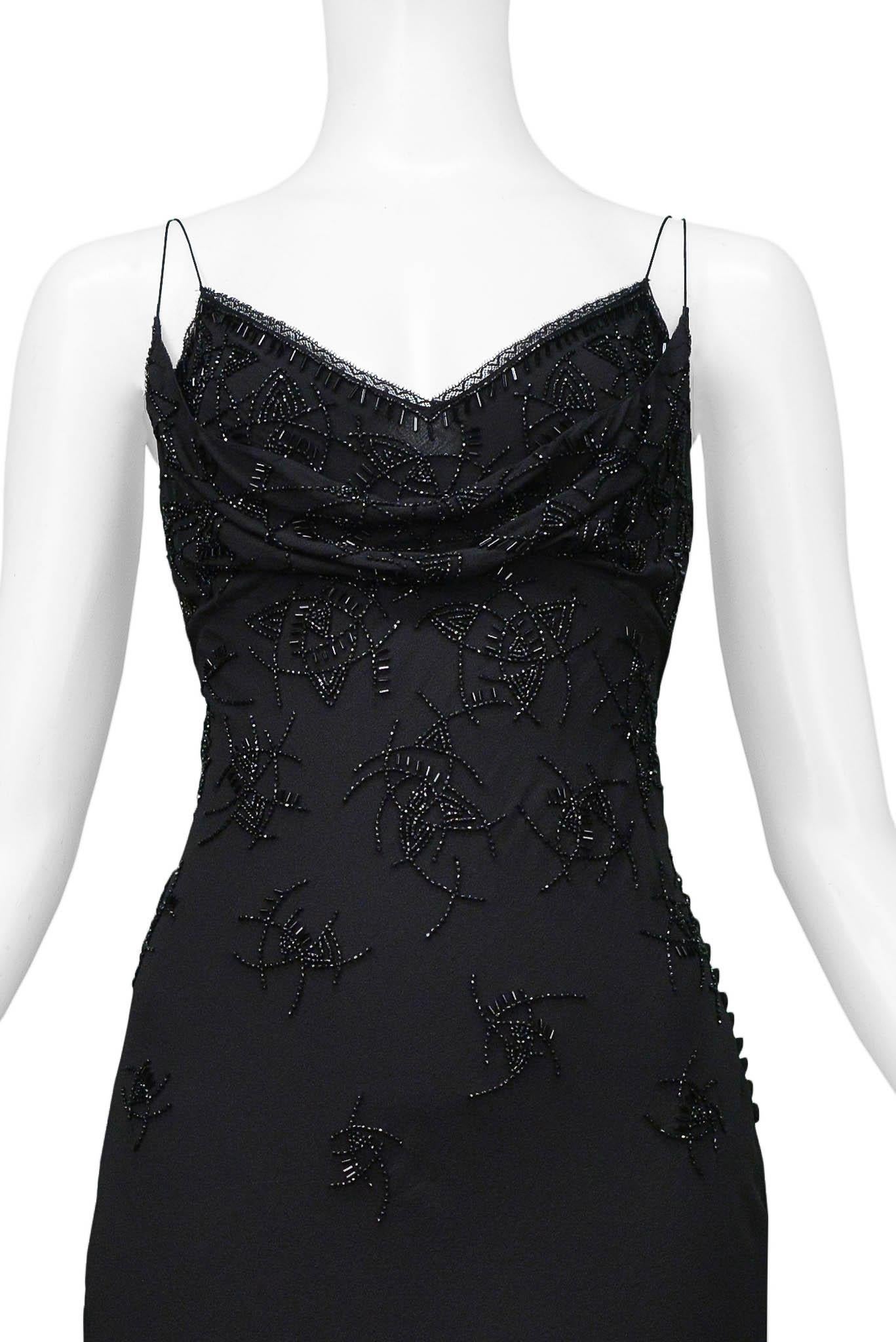 Christian Dior By John Galliano Black Beaded Silk Mid Length Dress 1