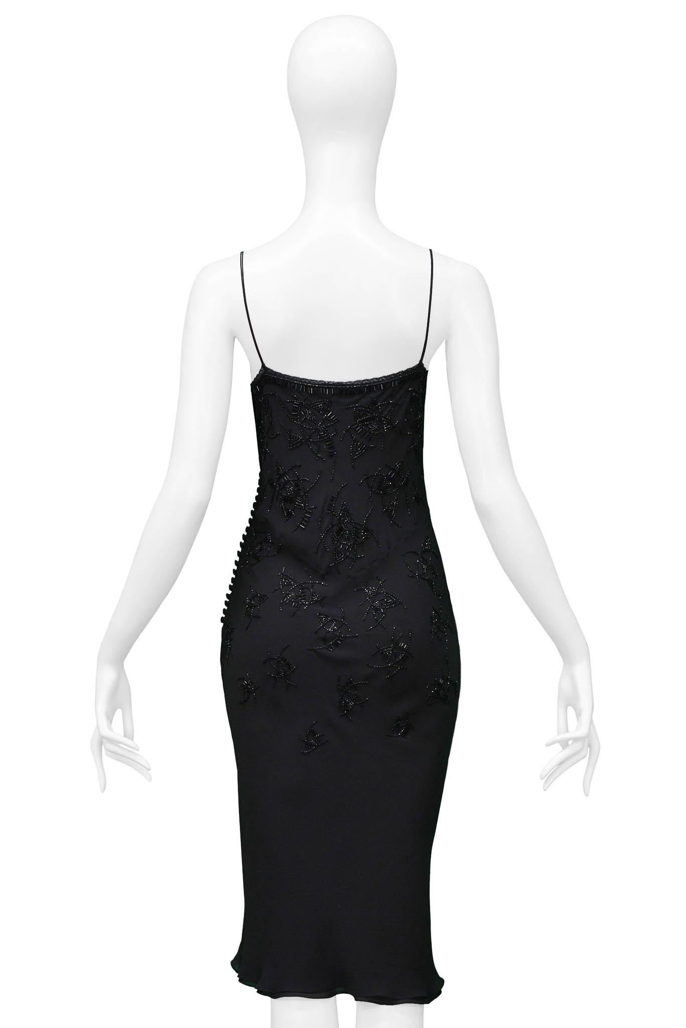 Christian Dior By John Galliano Black Beaded Silk Mid Length Dress 2