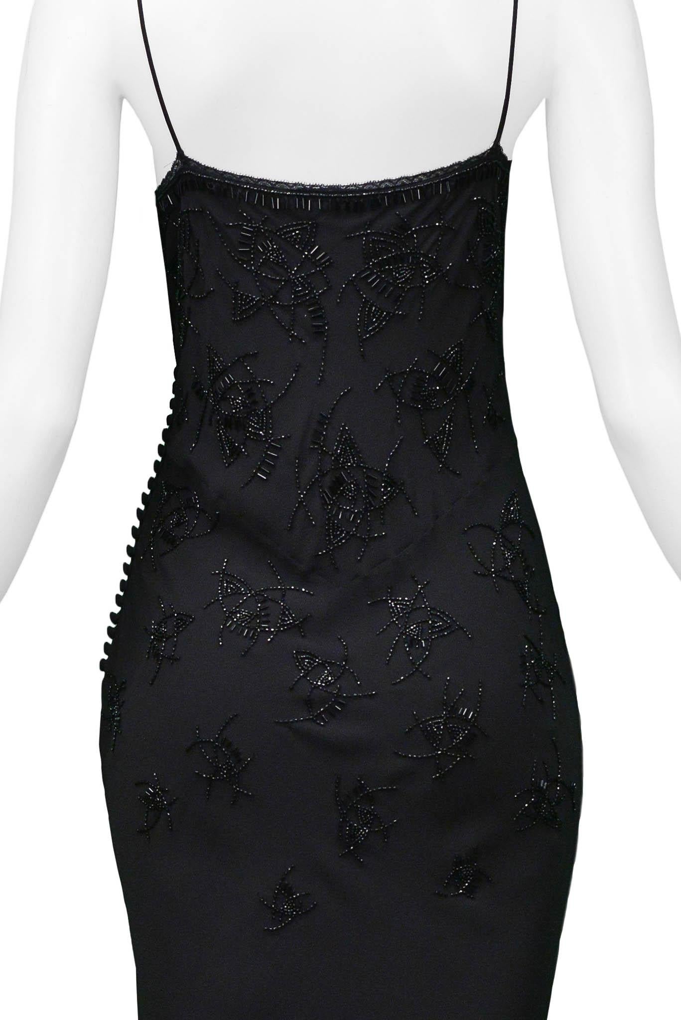 Christian Dior By John Galliano Black Beaded Silk Mid Length Dress 3