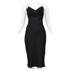Christian Dior By John Galliano Black Beaded Silk Mid Length Dress