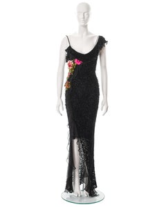 Christian Dior by John Galliano robe du soir noire en dévoré coupée en biais, fw 2002