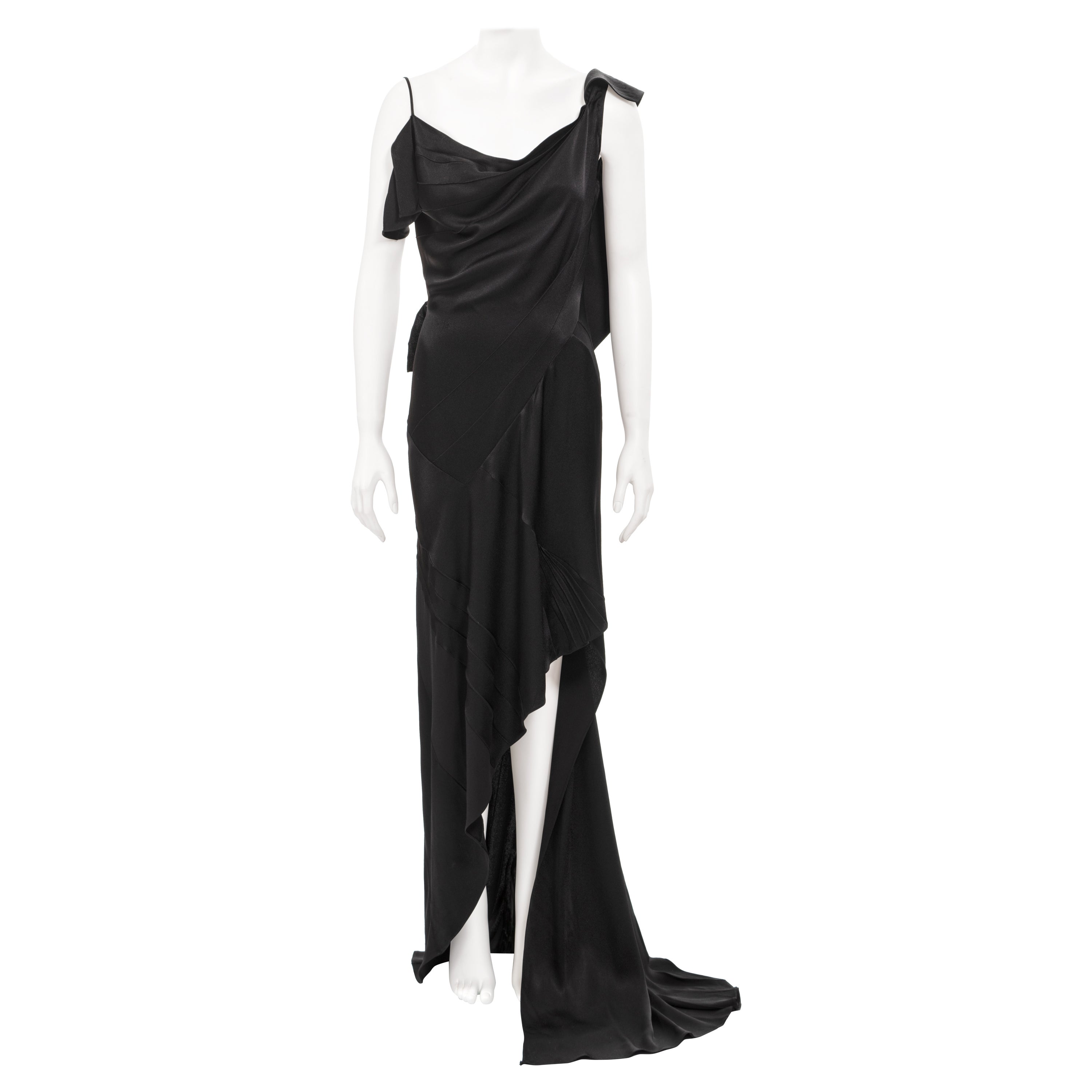 Christian Dior by John Galliano Schwarzes schräg geschnittenes Abendkleid aus Satin, Herbst/Winter 2000