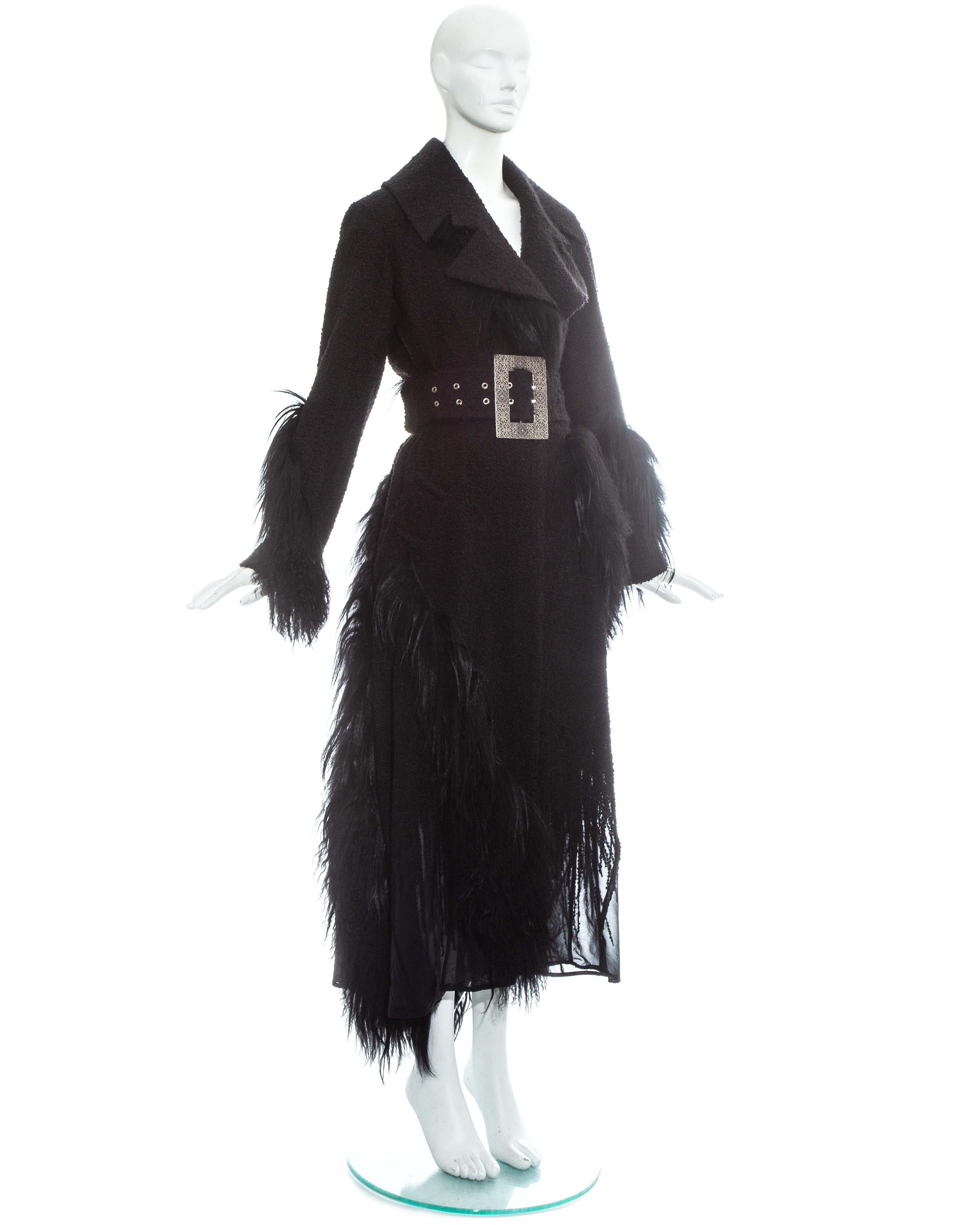 Black Christian Dior by John Galliano black boucle coat with yak and lamb, fw 2006  For Sale