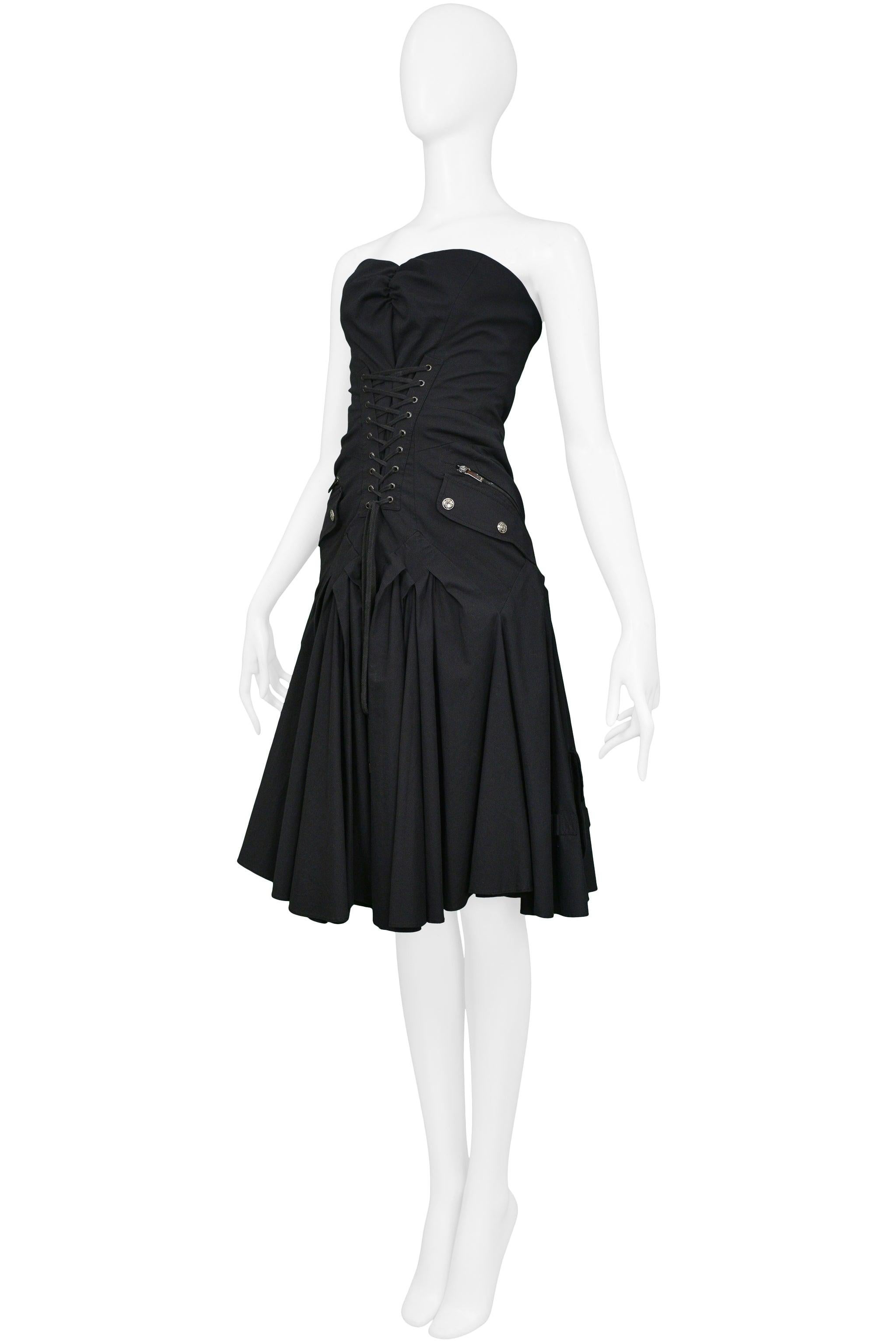 Christian Dior By John Galliano Black Cotton Cargo Dress 2003 In Excellent Condition For Sale In Los Angeles, CA