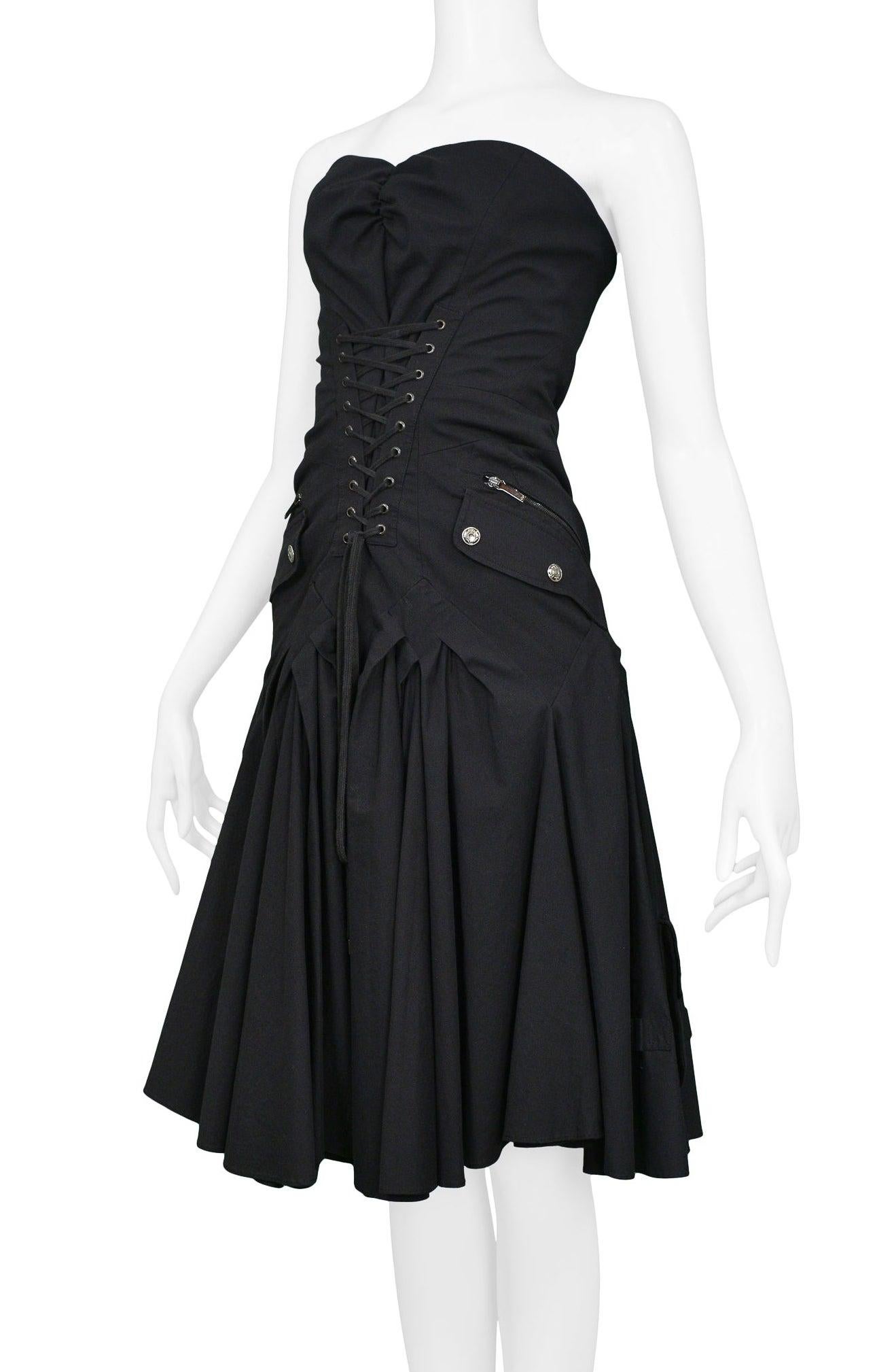 Women's Christian Dior By John Galliano Black Cotton Cargo Dress 2003 For Sale