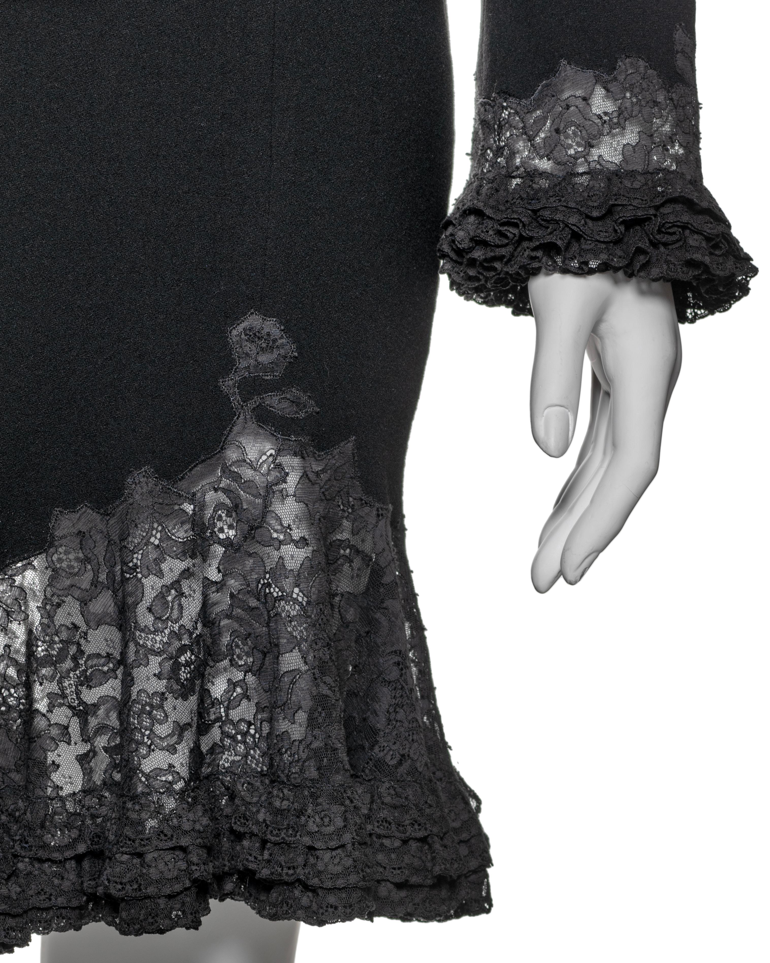 Women's Christian Dior by John Galliano Black Crepe and Lace Skirt Suit, FW 1998