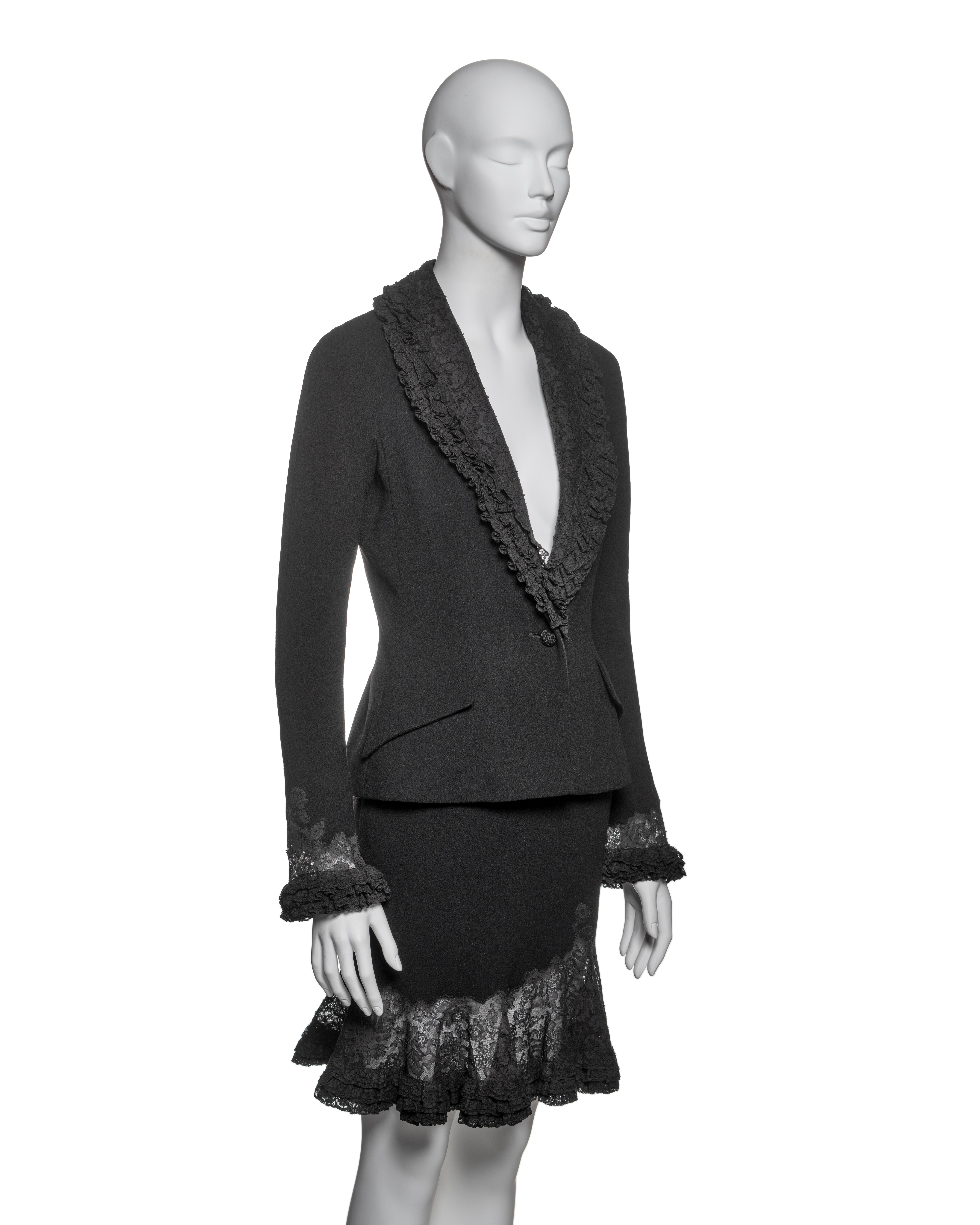 Christian Dior by John Galliano Black Crepe and Lace Skirt Suit, FW 1998 1