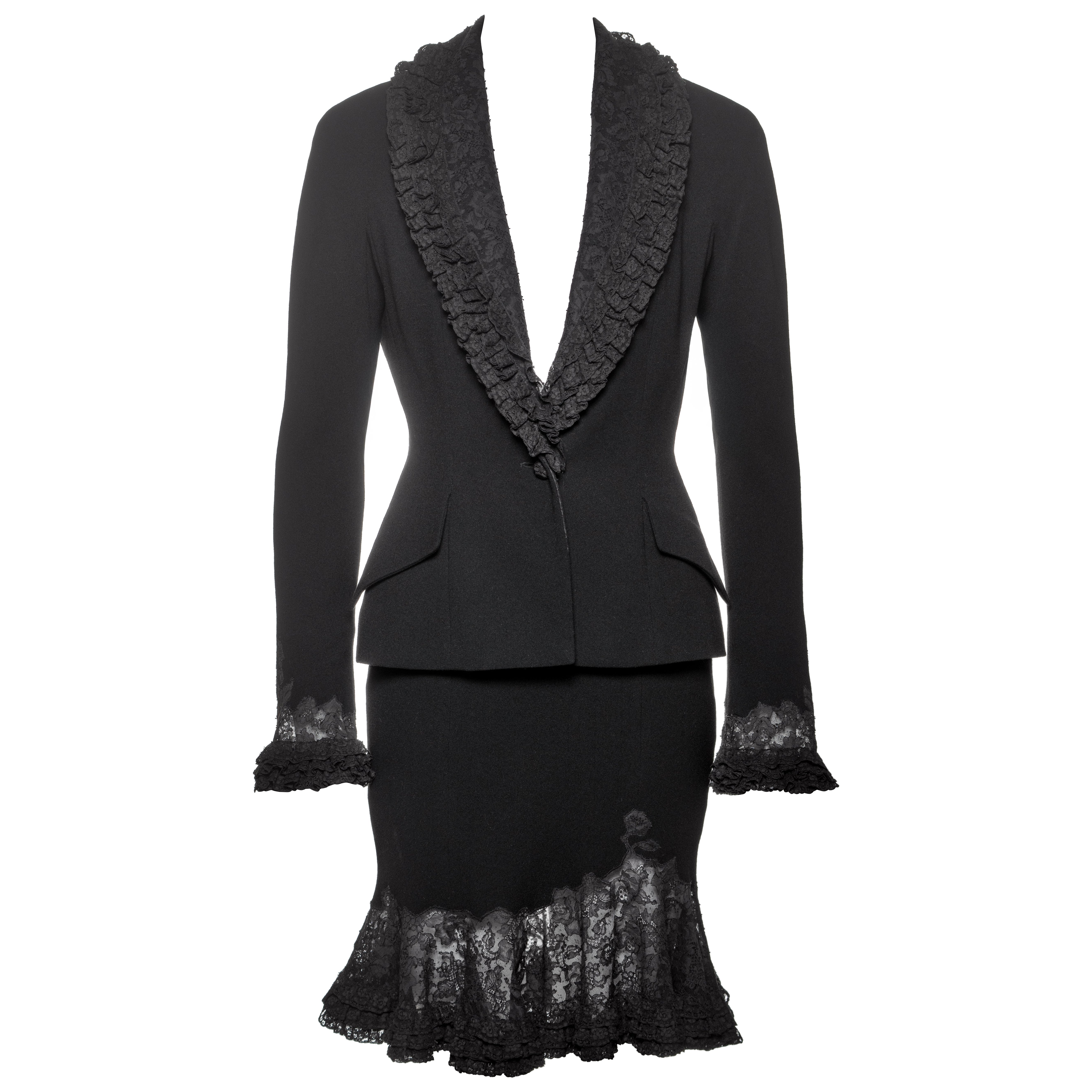 Christian Dior by John Galliano Black Crepe and Lace Skirt Suit, FW 1998