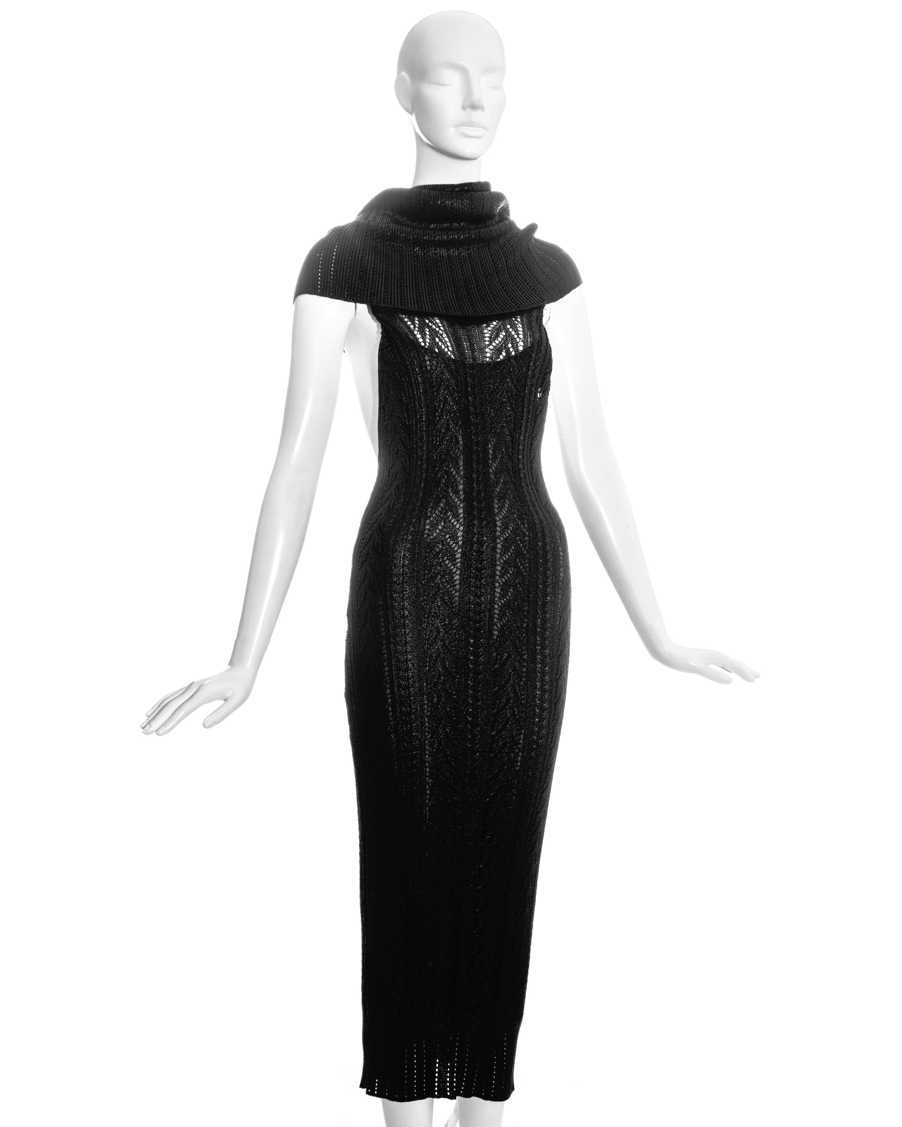 Christian Dior by John Galliano vestido de noche negro de punto de ganchillo, fw 1999 Negro