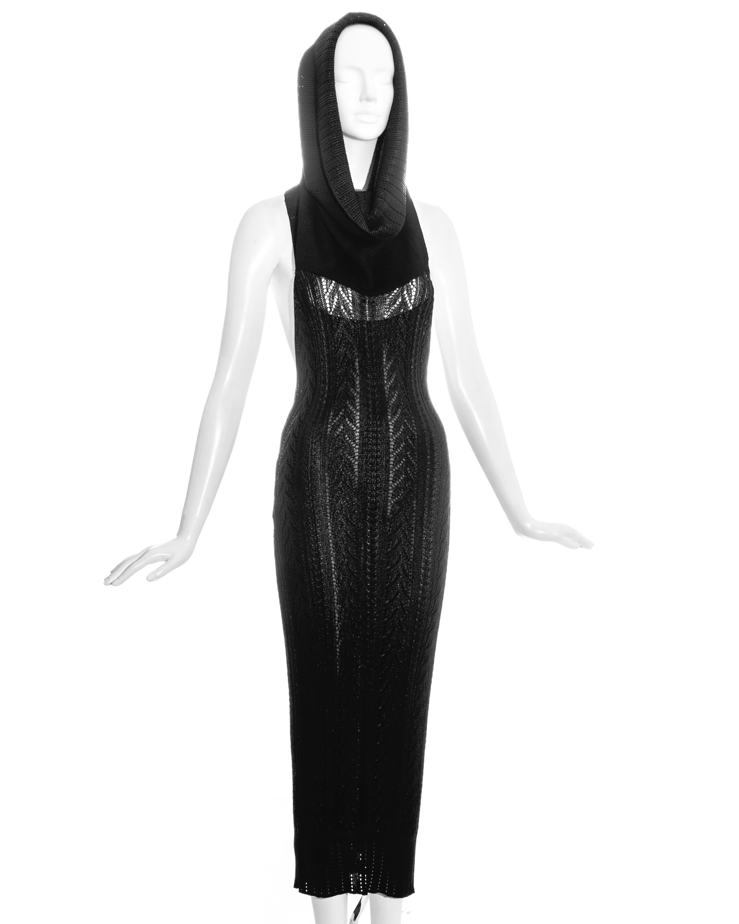 De las mujeres Christian Dior by John Galliano vestido de noche negro de punto de ganchillo, fw 1999