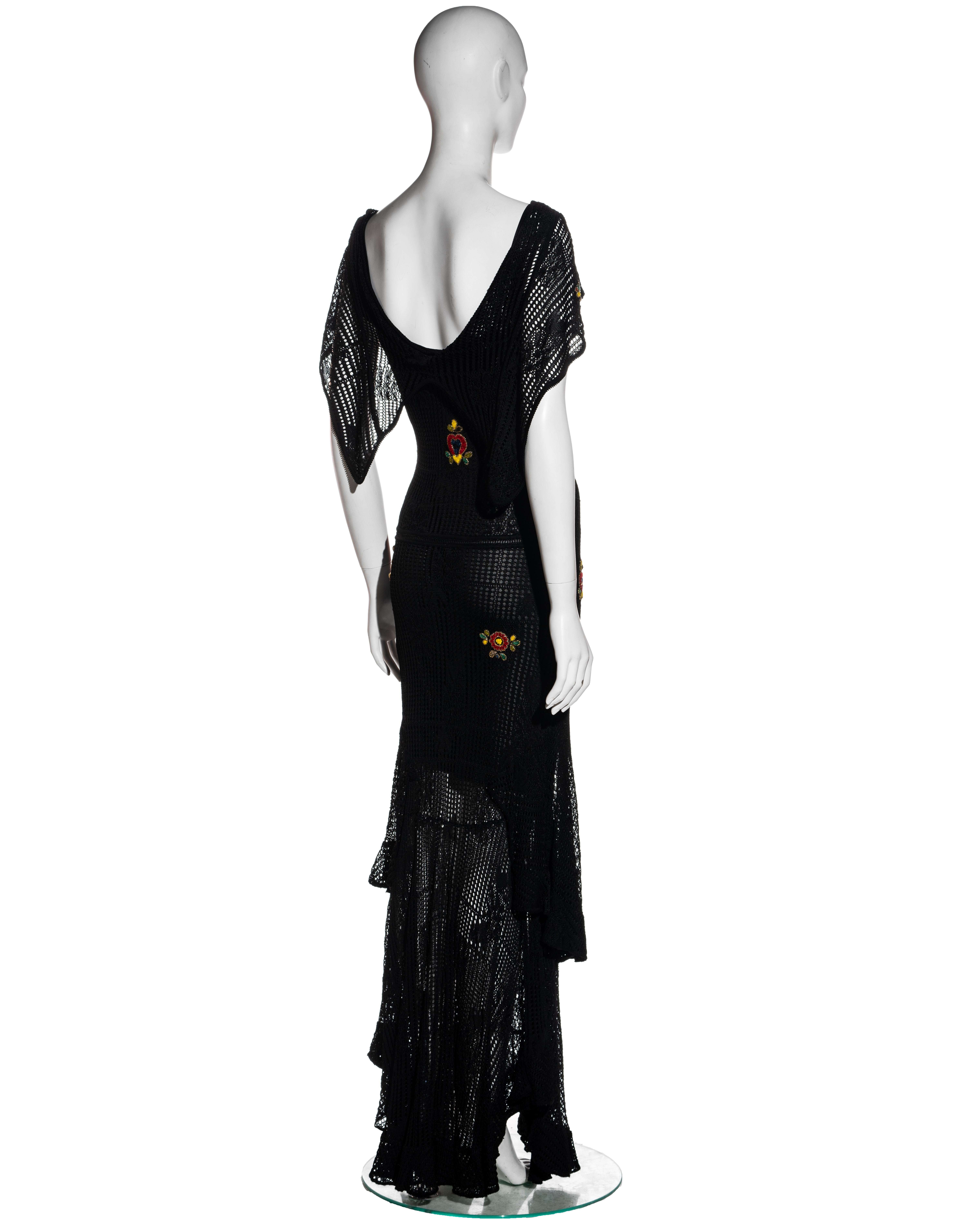 Black Christian Dior by John Galliano black crochet maxi dress, fw 2001