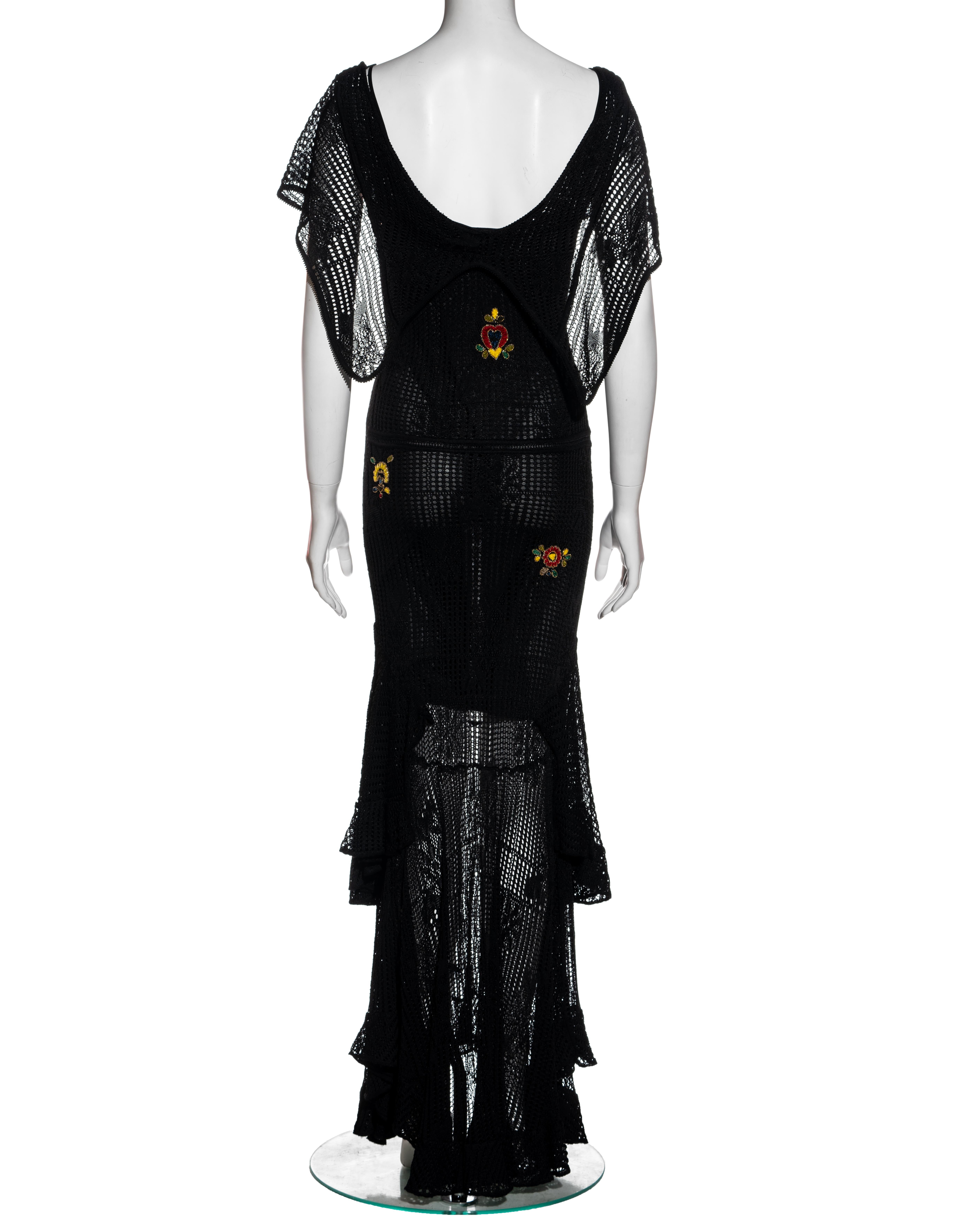 Women's Christian Dior by John Galliano black crochet maxi dress, fw 2001