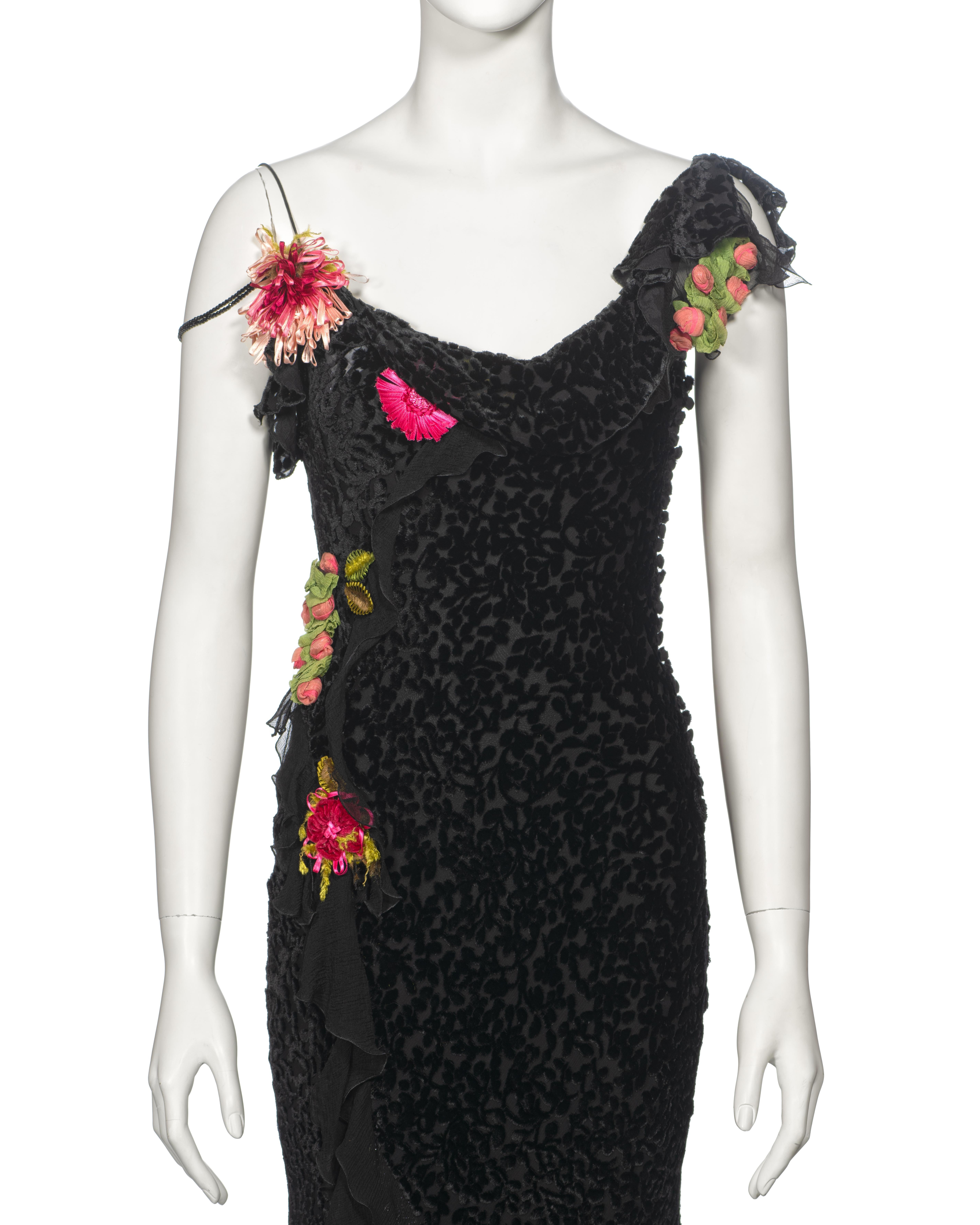 Christian Dior by John Galliano black devoré velvet cocktail dress, fw 2003 In Excellent Condition For Sale In London, GB