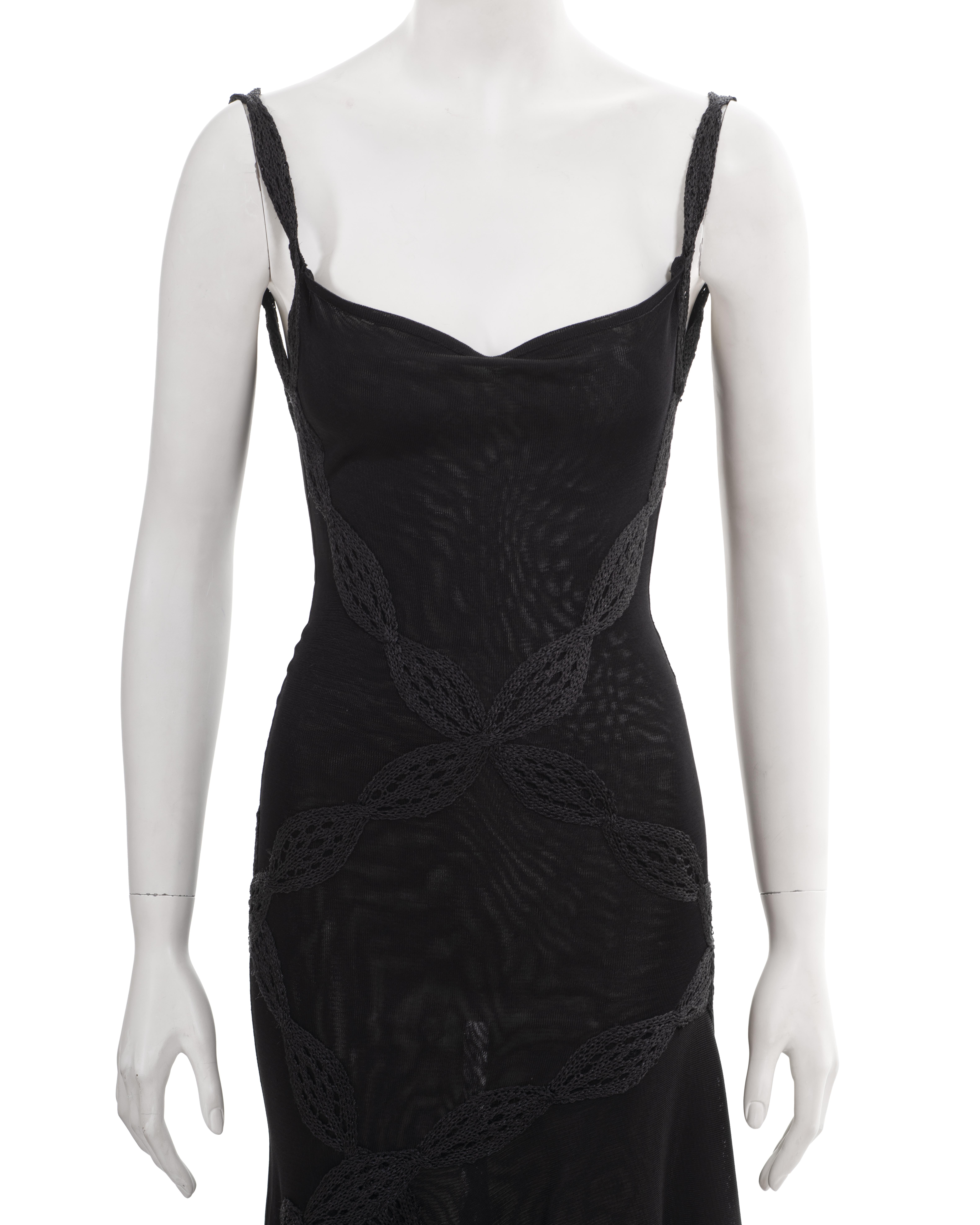 Christian Dior by John Galliano black embroidered knit evening dress, ss 2001 In Excellent Condition For Sale In London, GB