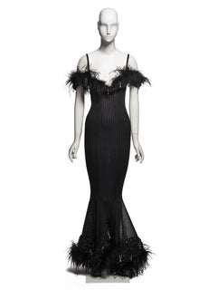 Christian Dior by John Galliano Black Evening Dress with Feathers, FW 2003