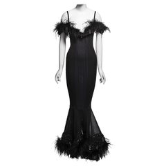 Christian Dior by John Galliano Black Evening Dress with Feathers, FW 2003