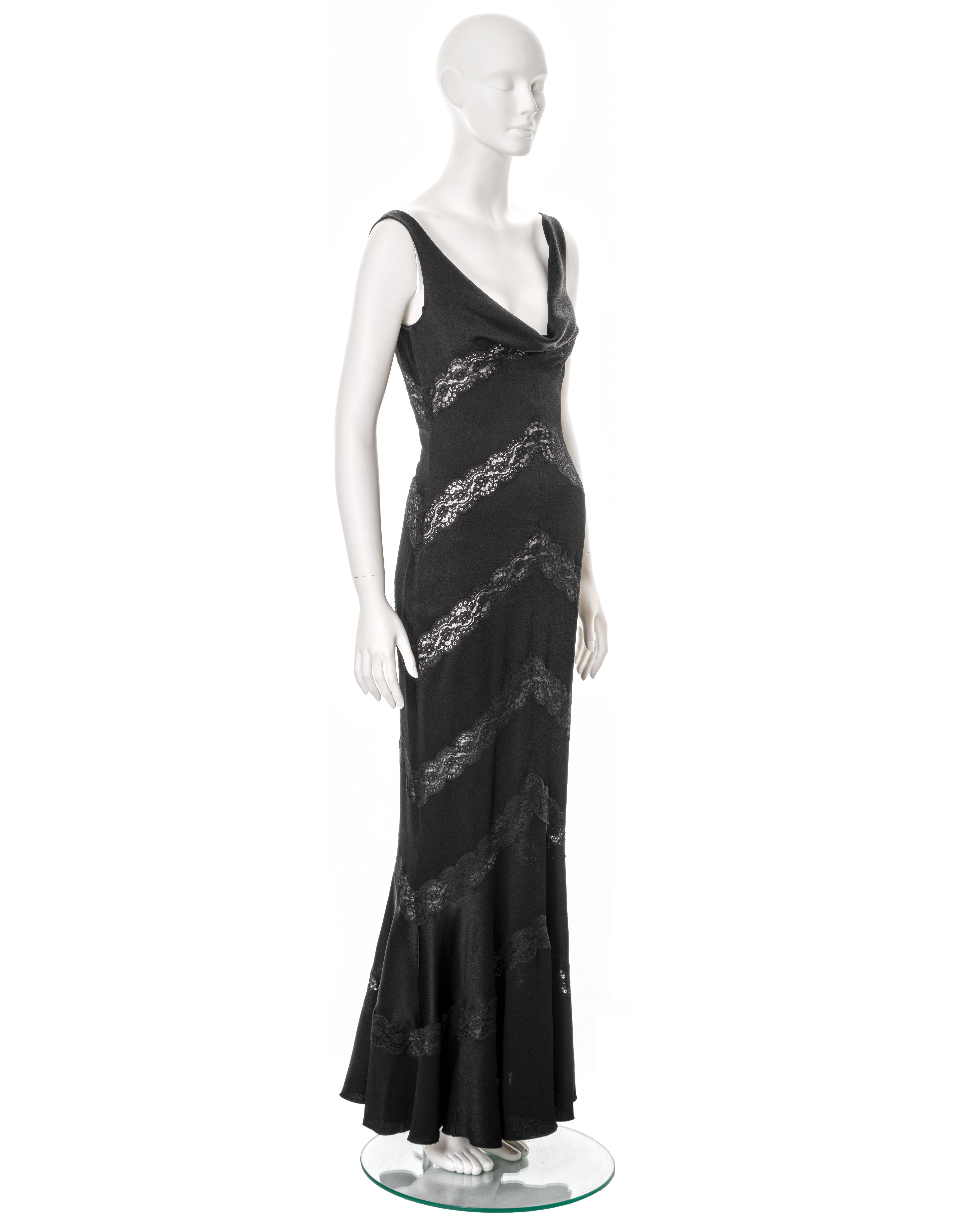 Women's Christian Dior by John Galliano black evening dress with lace inserts, ss 1999 For Sale