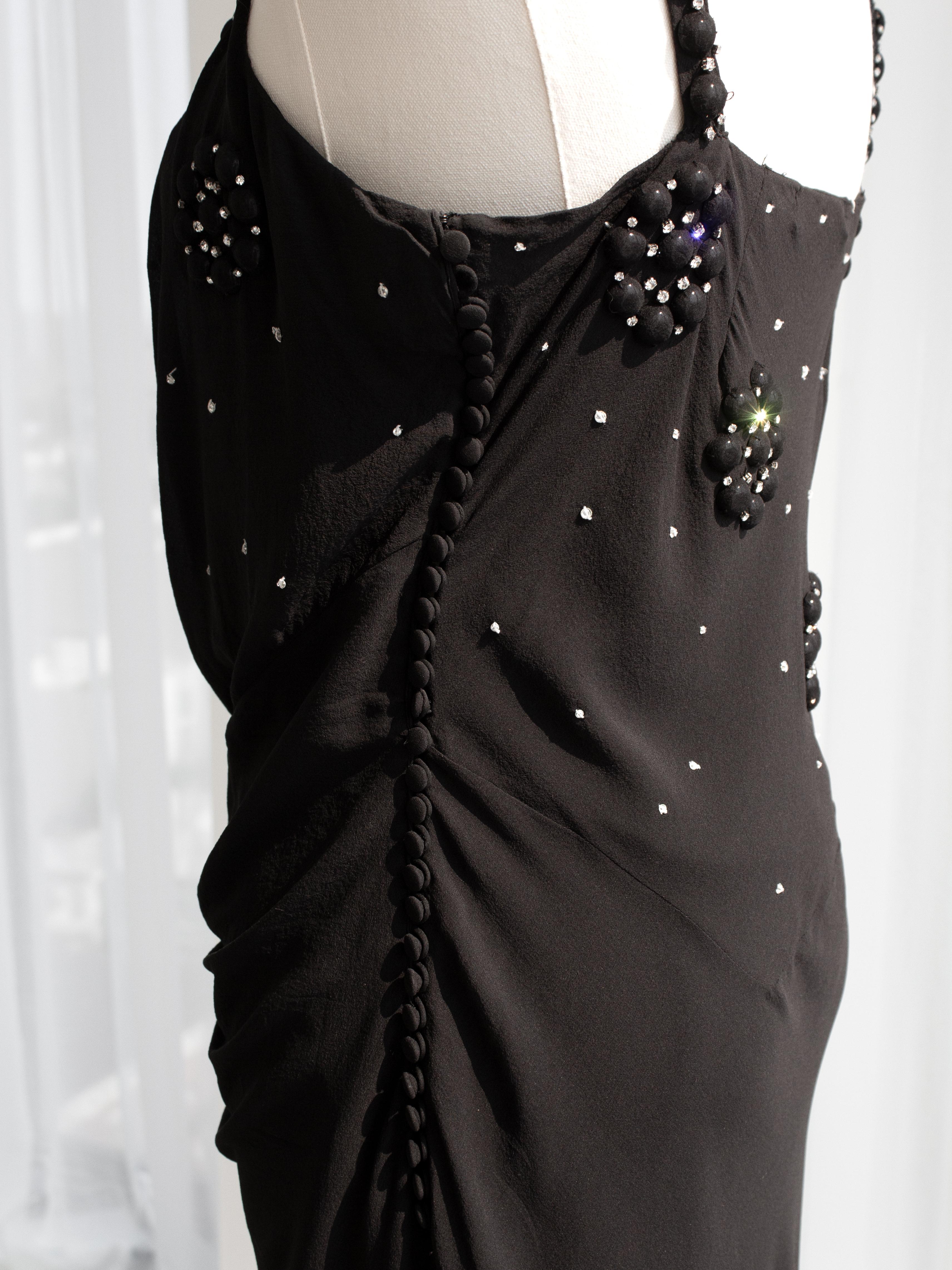 Christian Dior By John Galliano Black Flower Crystal Embellished Maxi Gown Dress For Sale 6