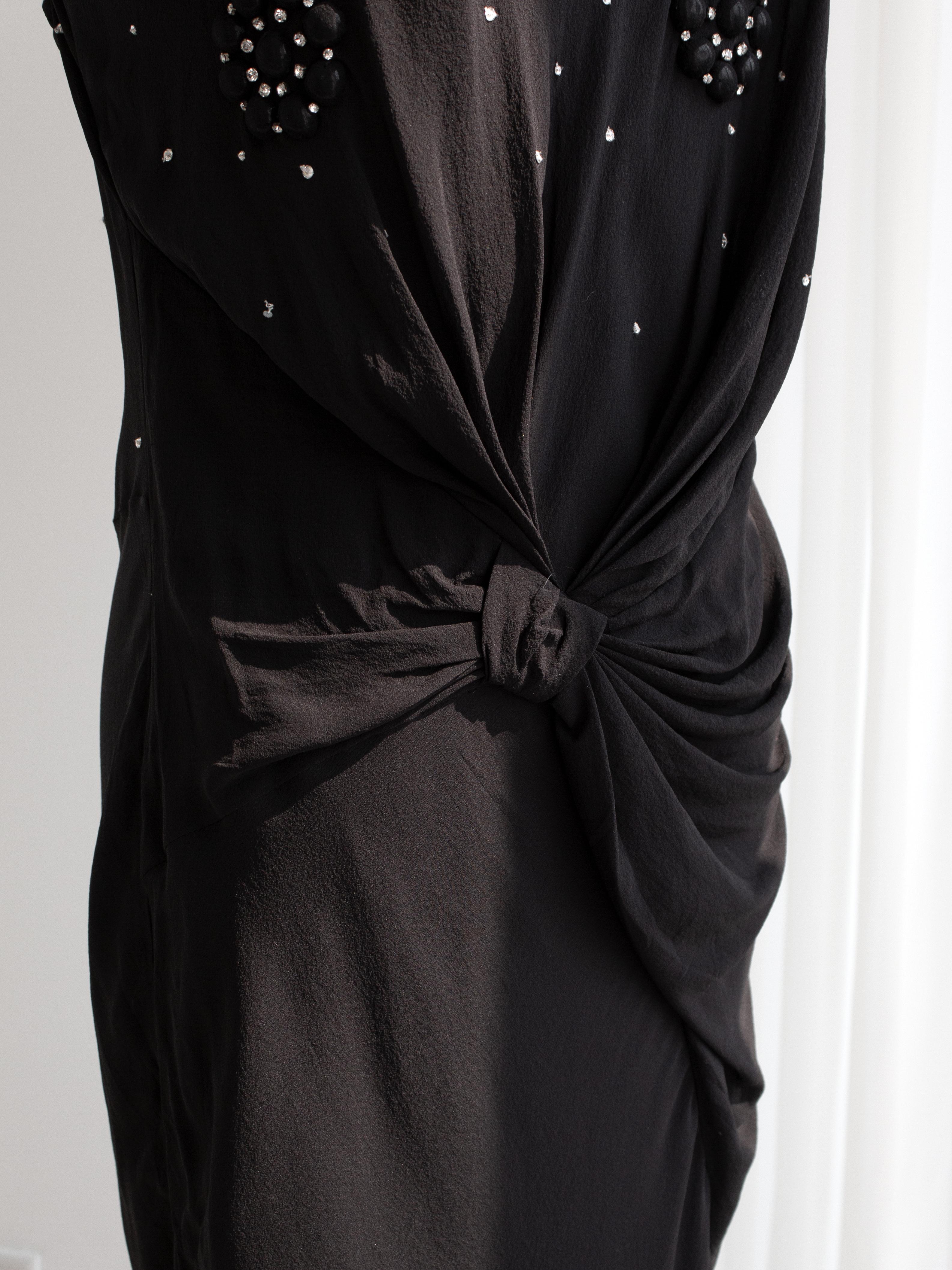 Christian Dior By John Galliano Black Flower Crystal Embellished Maxi Gown Dress For Sale 7