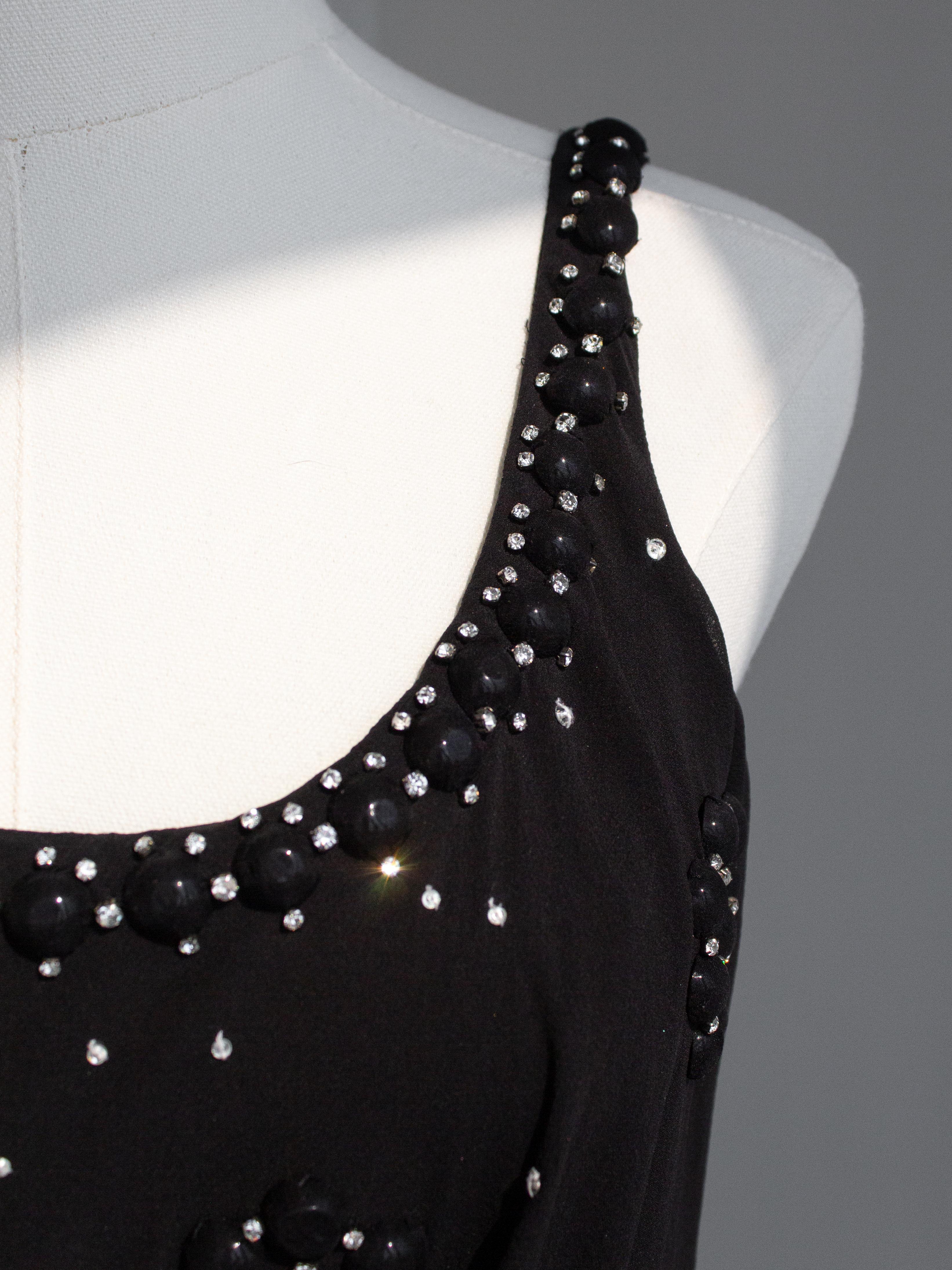 Christian Dior By John Galliano Black Flower Crystal Embellished Maxi Gown Dress For Sale 8