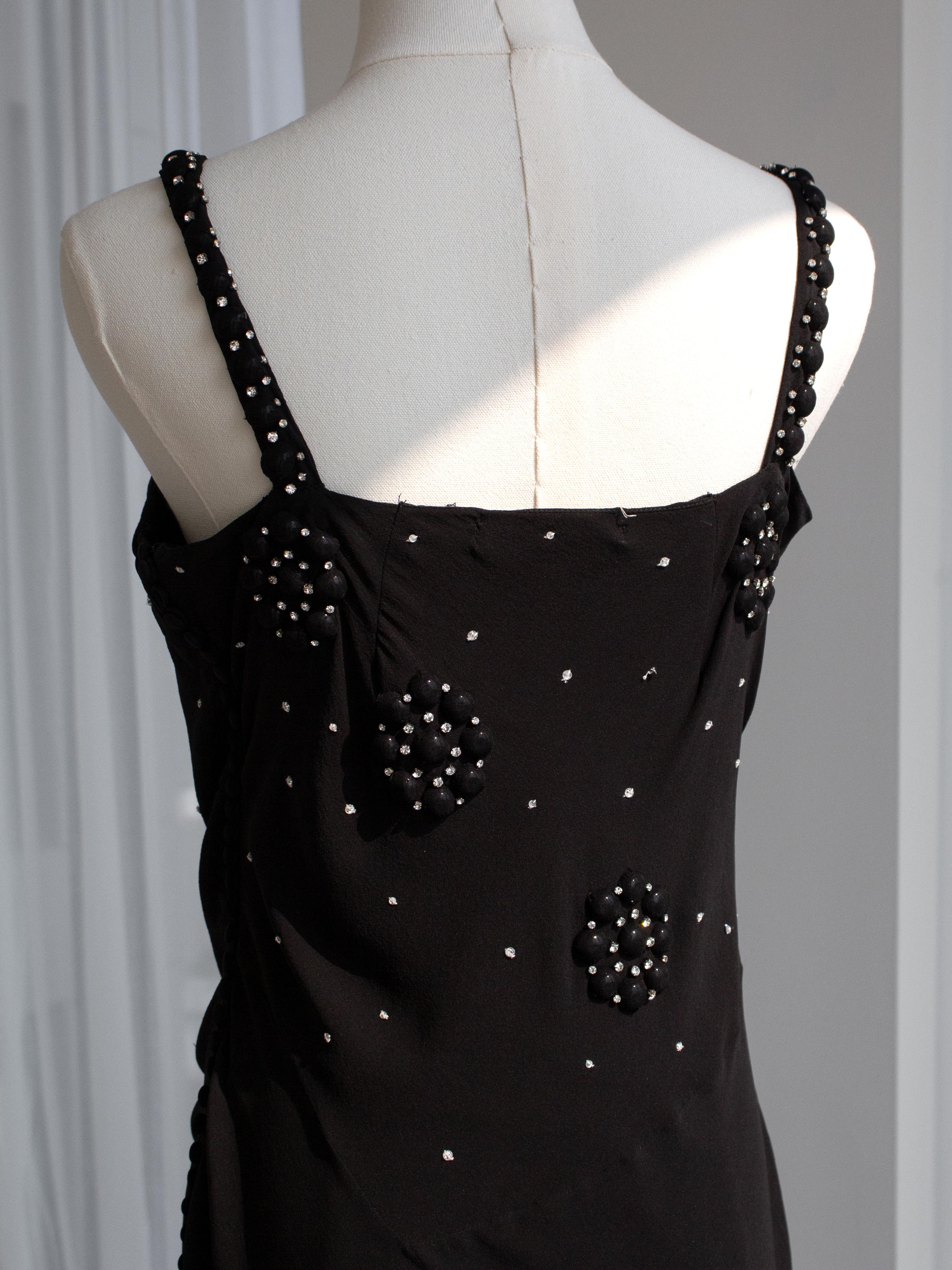 Christian Dior By John Galliano Black Flower Crystal Embellished Maxi Gown Dress For Sale 9