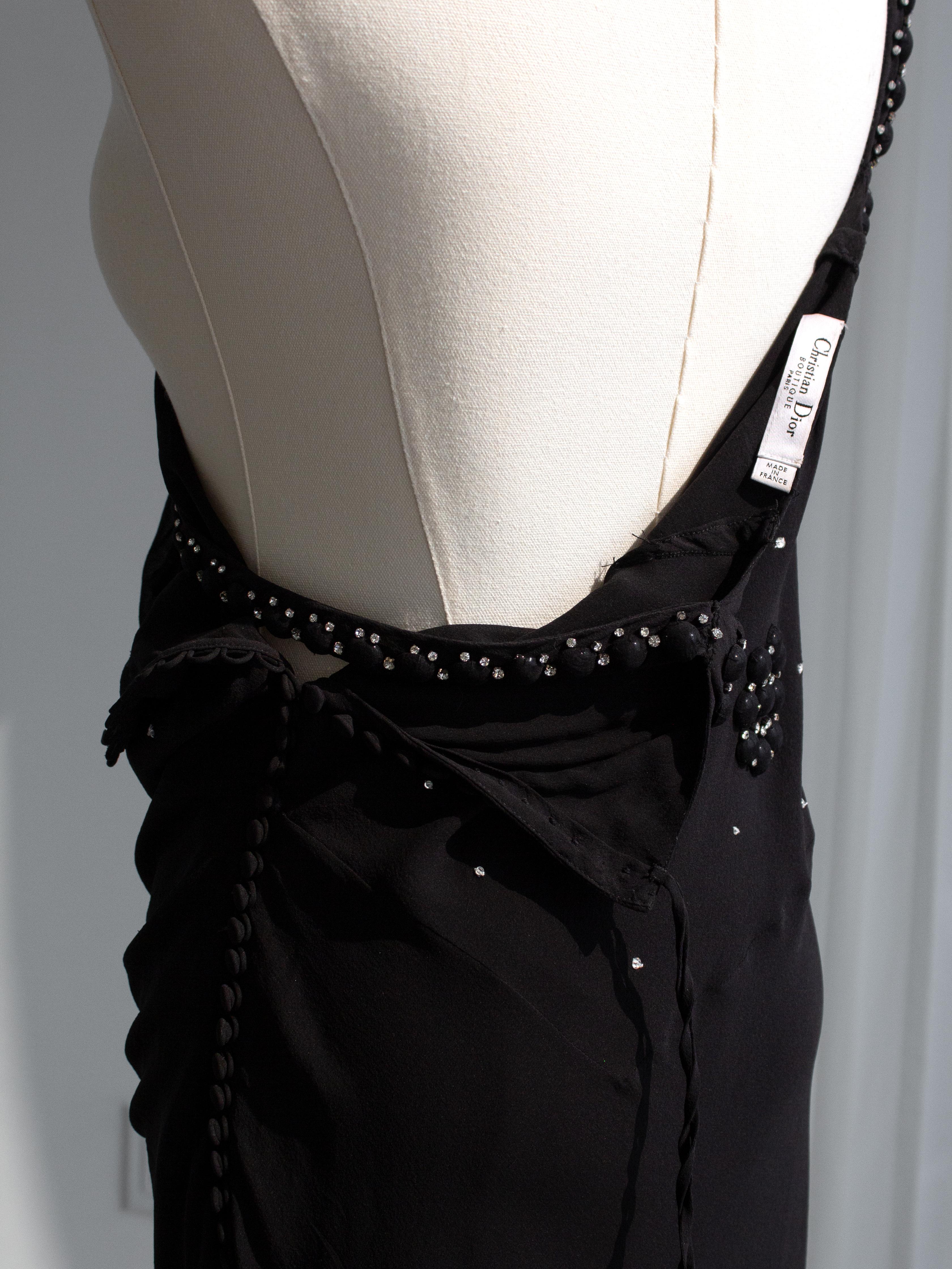 Christian Dior By John Galliano Black Flower Crystal Embellished Maxi Gown Dress For Sale 12