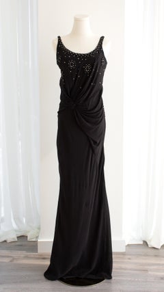 Christian Dior By John Galliano Black Flower Crystal Embellished Maxi Gown Dress