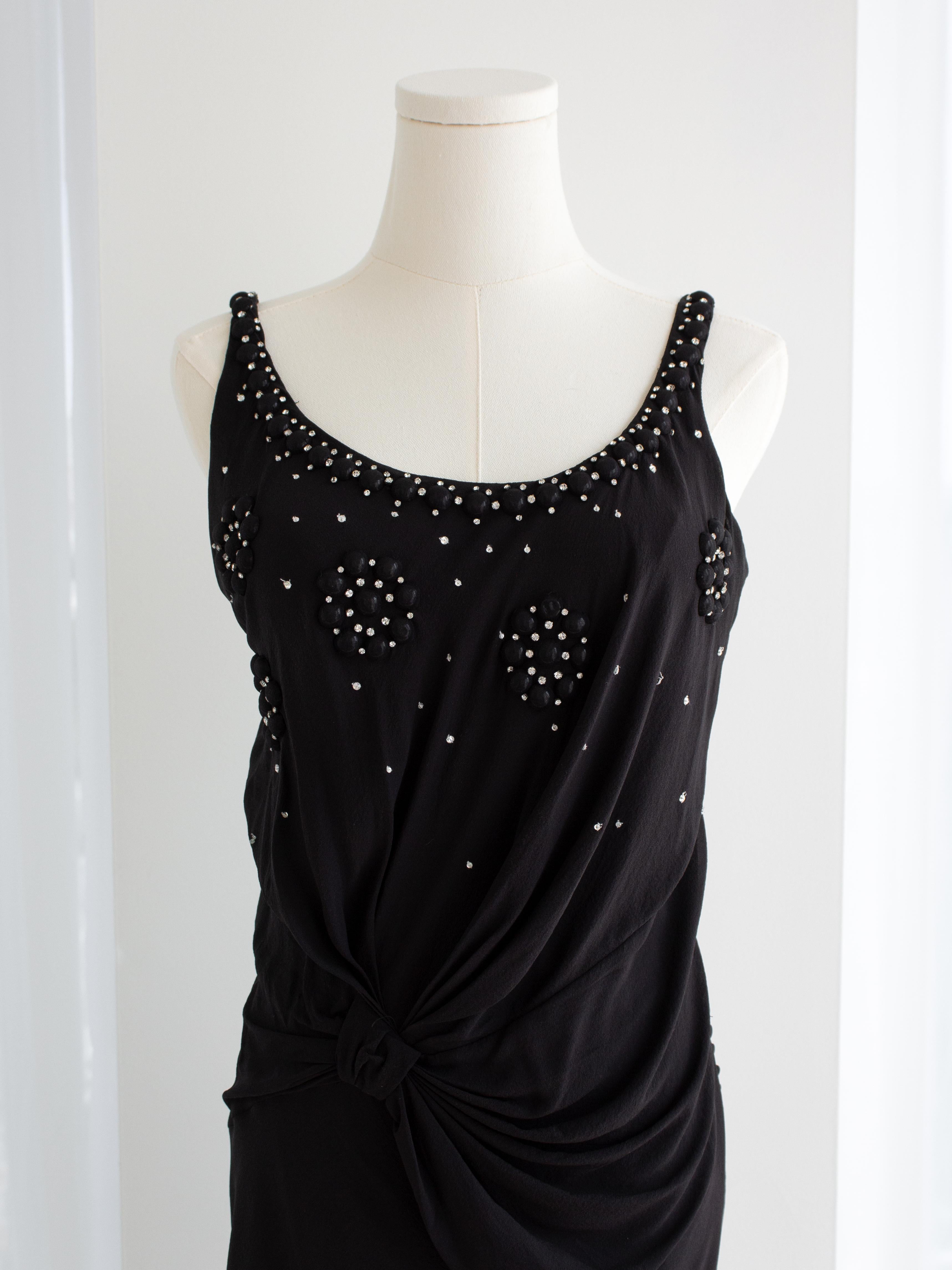 Christian Dior By John Galliano Black Flower Crystal Embellished Maxi Gown Dress In Good Condition For Sale In Jersey City, NJ