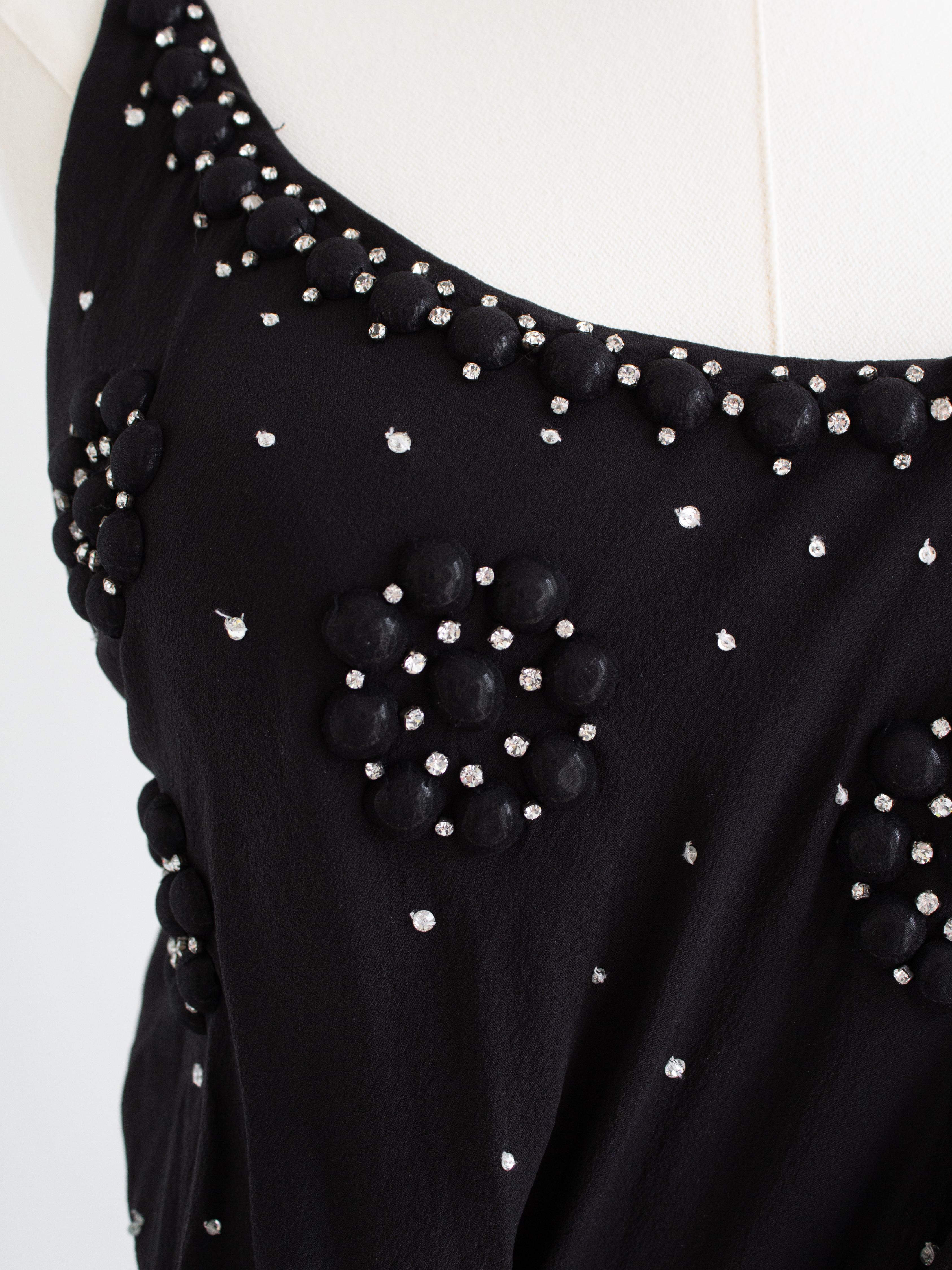 Christian Dior By John Galliano Black Flower Crystal Embellished Maxi Gown Dress For Sale 1
