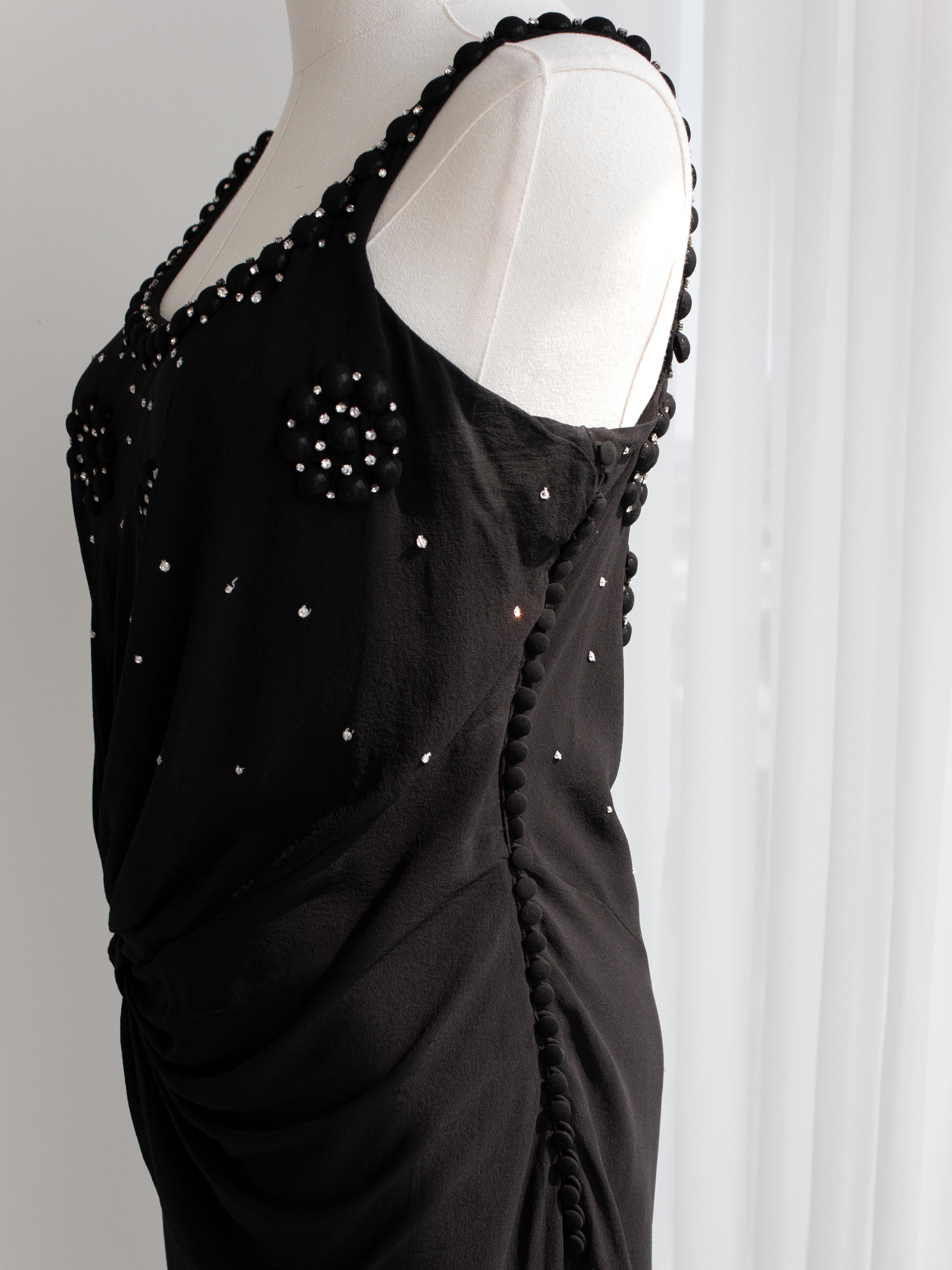 Christian Dior By John Galliano Black Flower Crystal Embellished Maxi Gown Dress For Sale 3