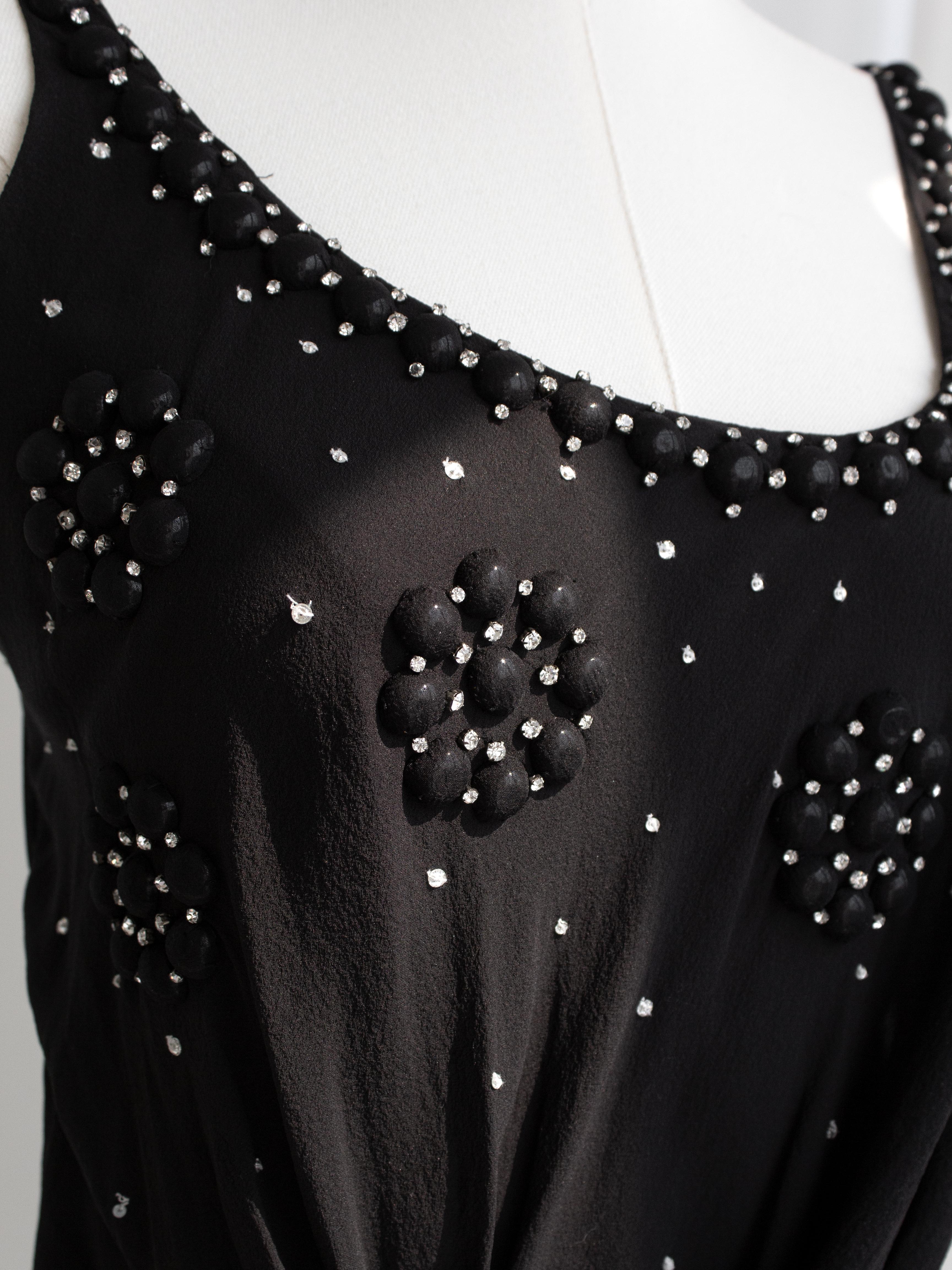 Christian Dior By John Galliano Black Flower Crystal Embellished Maxi Gown Dress For Sale 4
