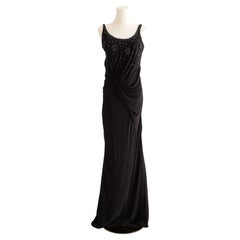Christian Dior By John Galliano Vestido maxi con adornos de cristal y flores negras