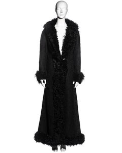 Christian Dior by John Galliano black full length lamb and lace coat, fw 2001