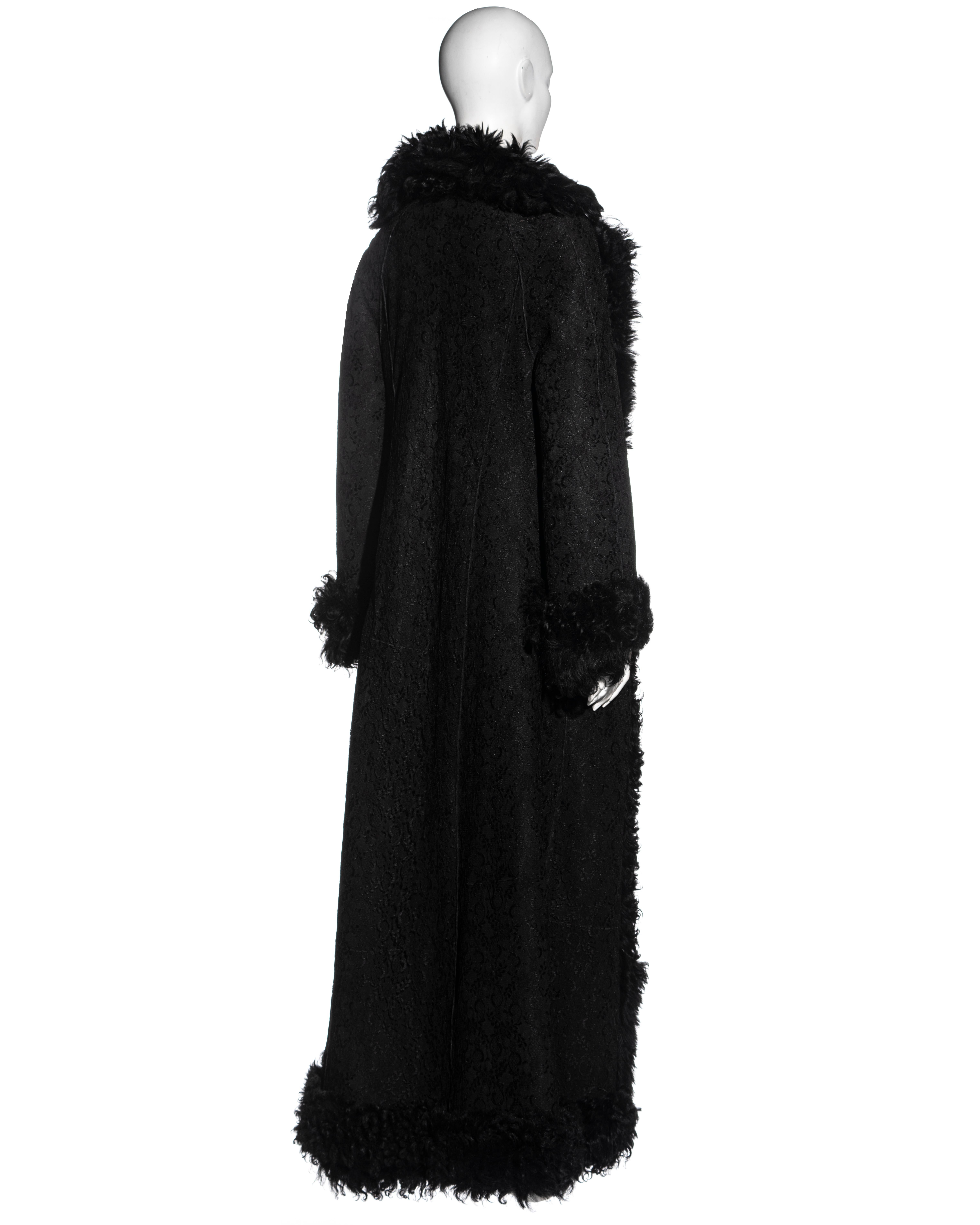 Women's Christian Dior by John Galliano black full length lamb and lace coat, fw 2001 For Sale