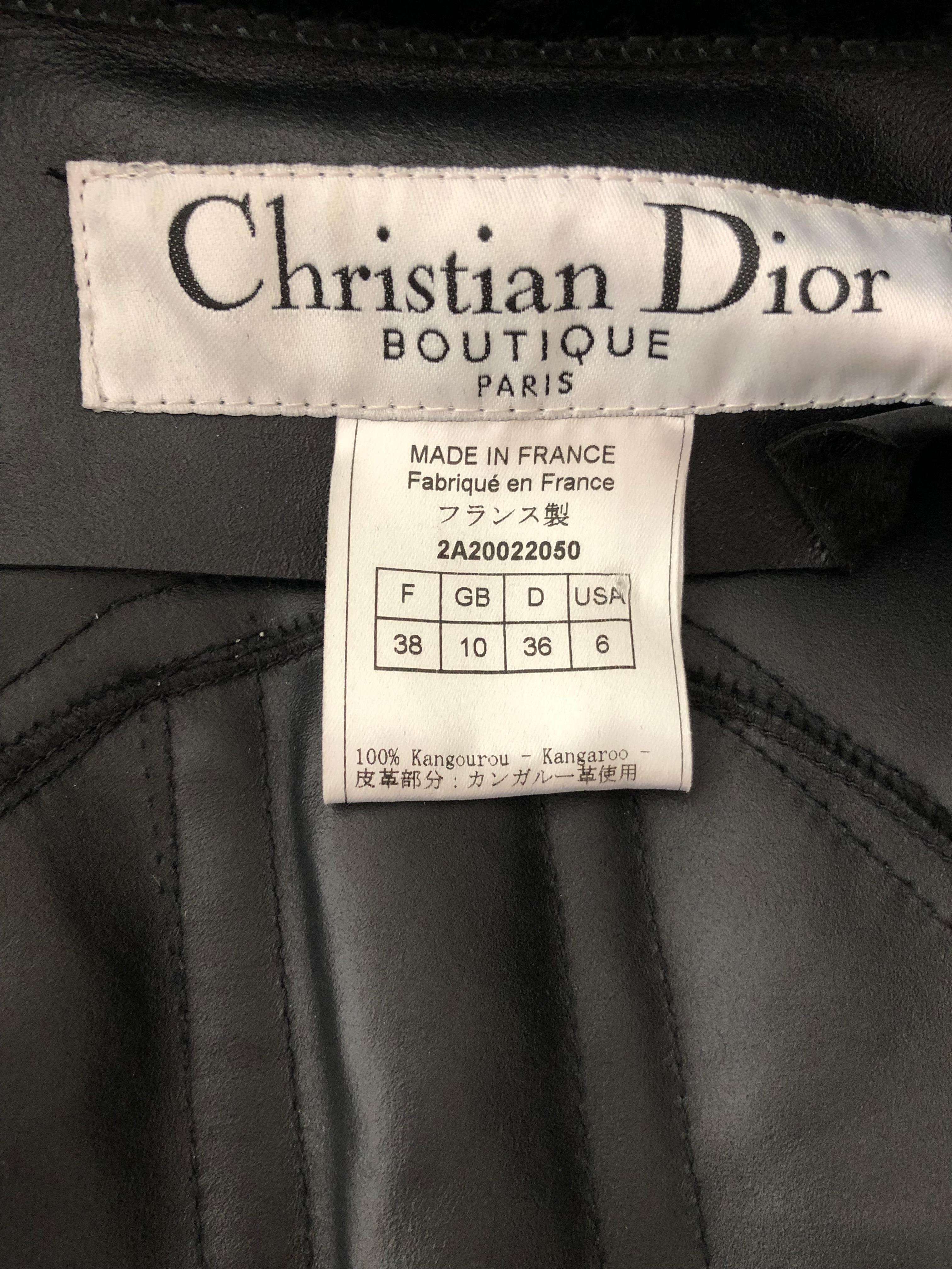 Christian Dior by John Galliano Black Fur Moto Jacket White Leather Lace Up Trim For Sale 7