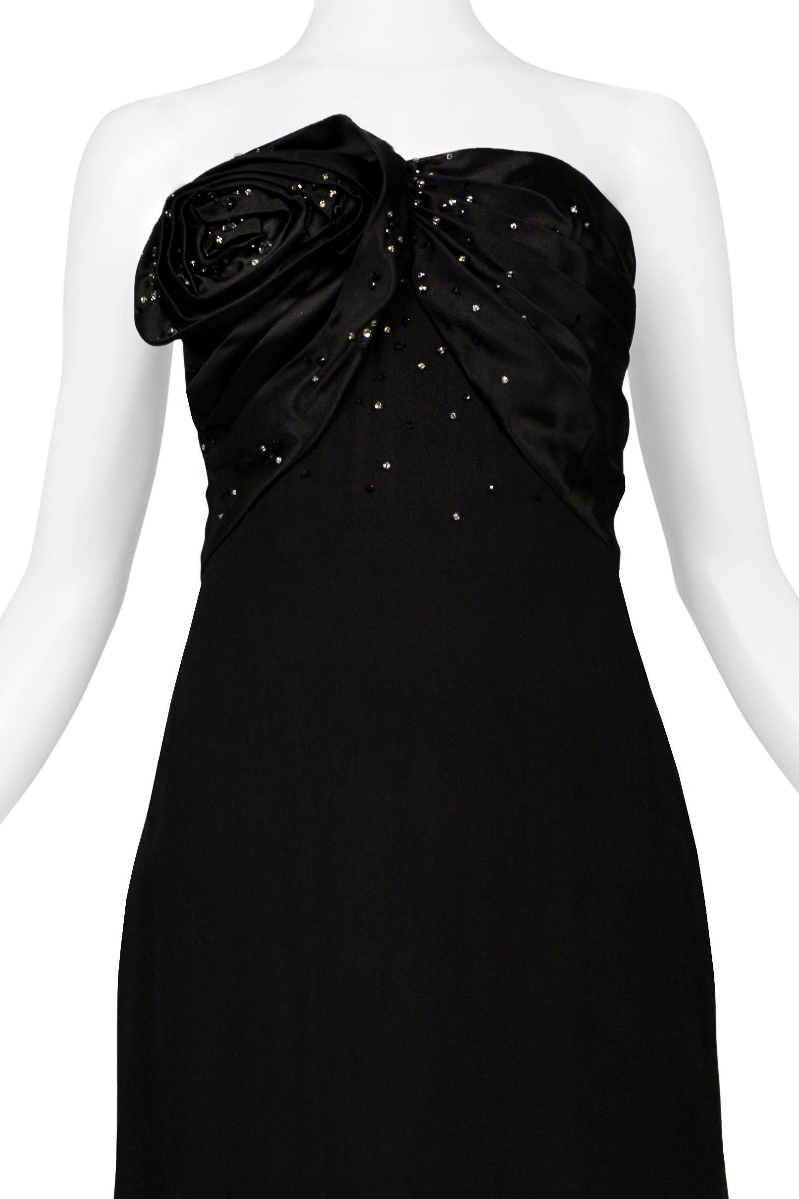 Christian Dior By John Galliano Black Gown W/ Rosettes & Rhinestones 2008 Resort In Excellent Condition For Sale In Los Angeles, CA
