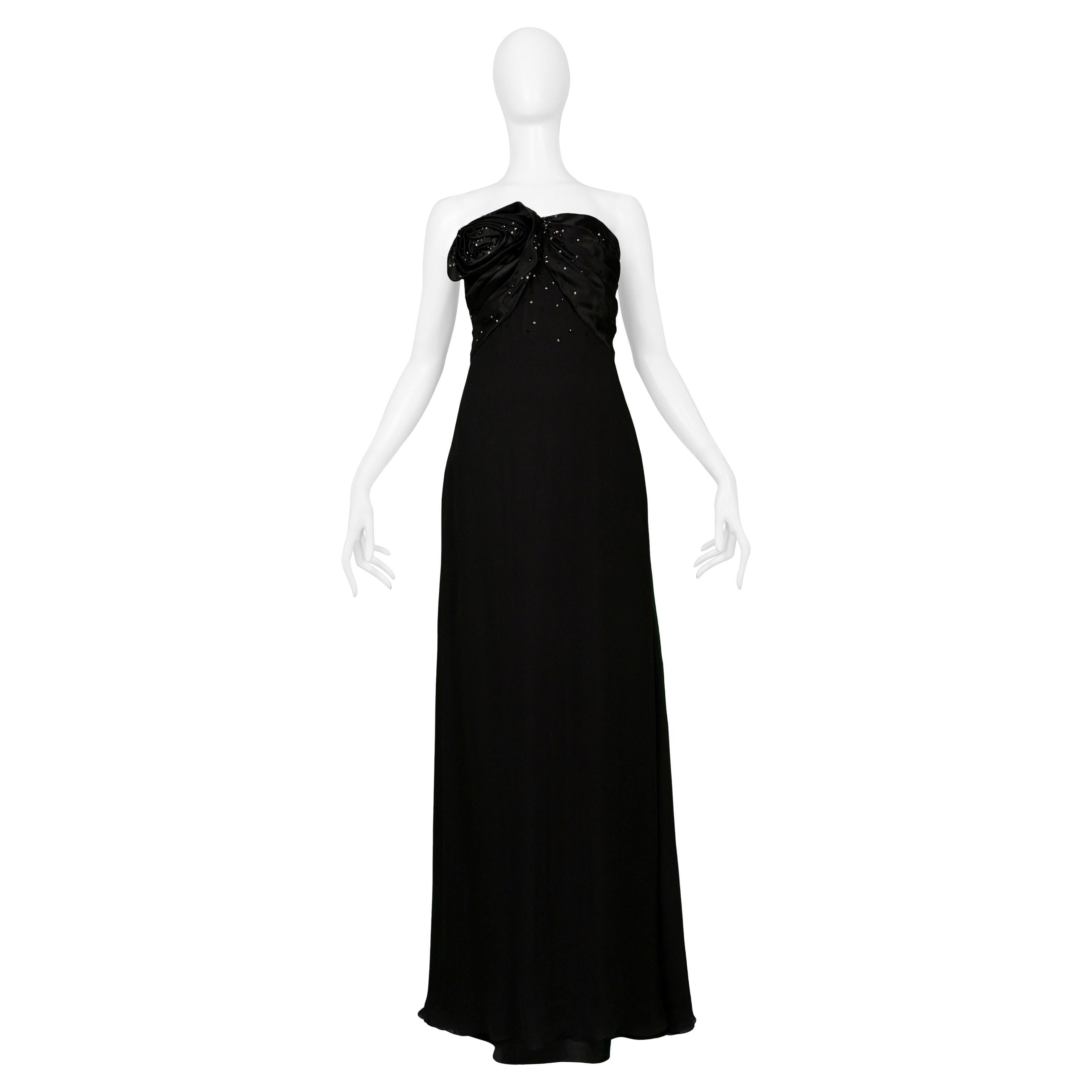 Christian Dior By John Galliano Black Gown W/ Rosettes & Rhinestones 2008 Resort For Sale