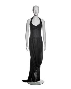 Christian Dior by John Galliano Black Halter Evening Dress with Draping, FW 1999