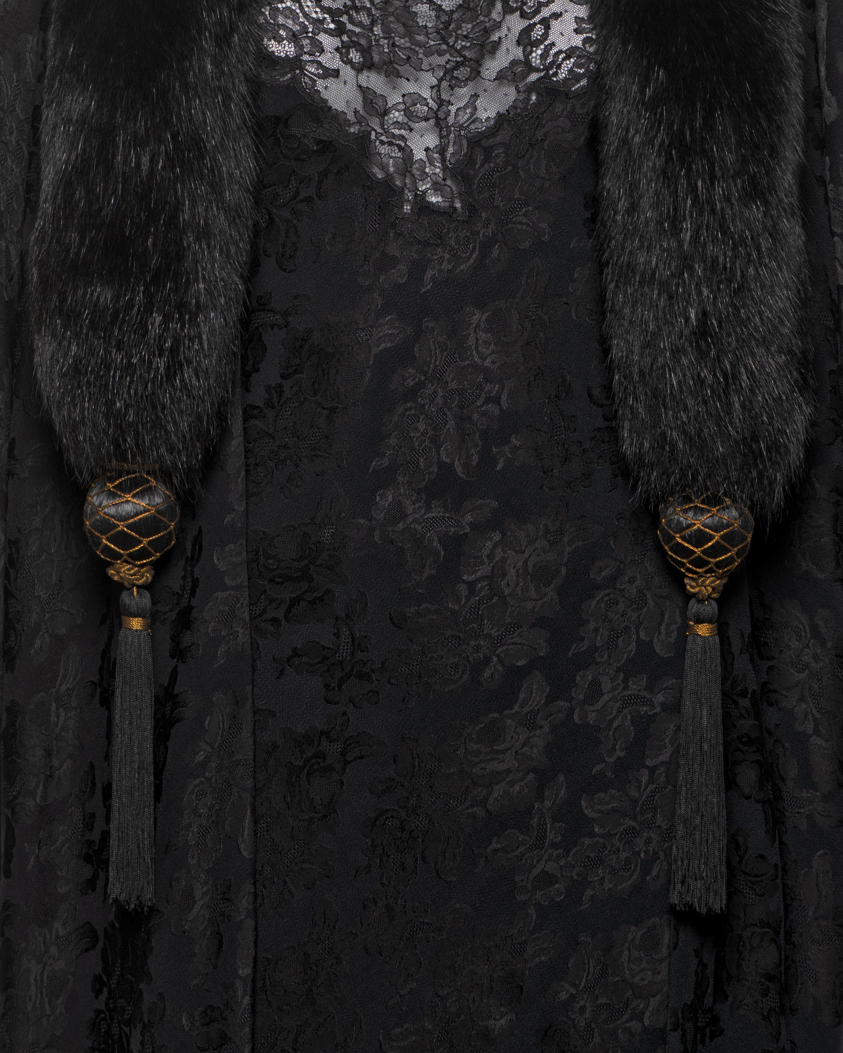 Women's Christian Dior by John Galliano Black Jacquard Coat & Dress Ensemble, FW 1998