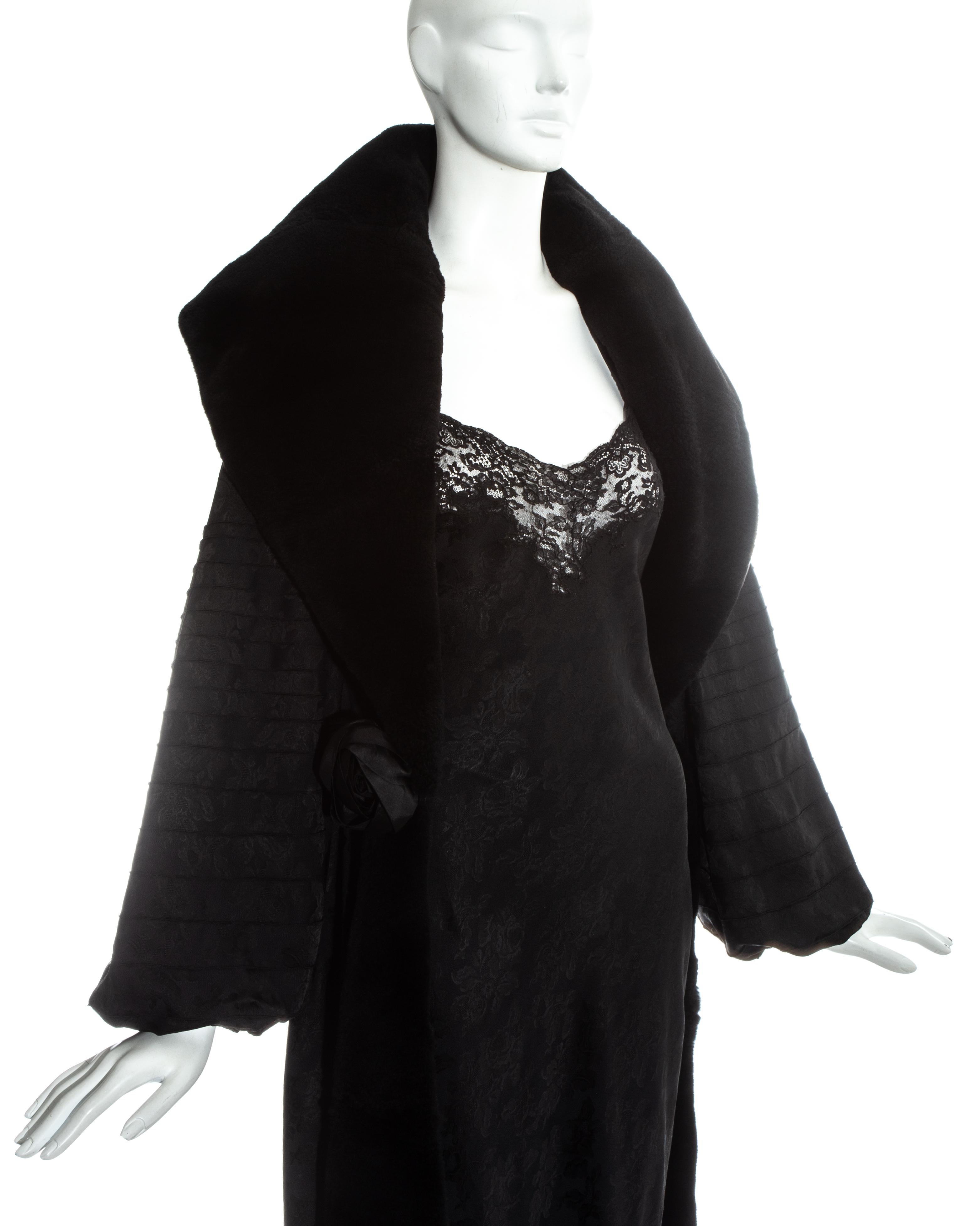 Black Christian Dior by John Galliano black lace and fur dress and robe, fw 1998 For Sale
