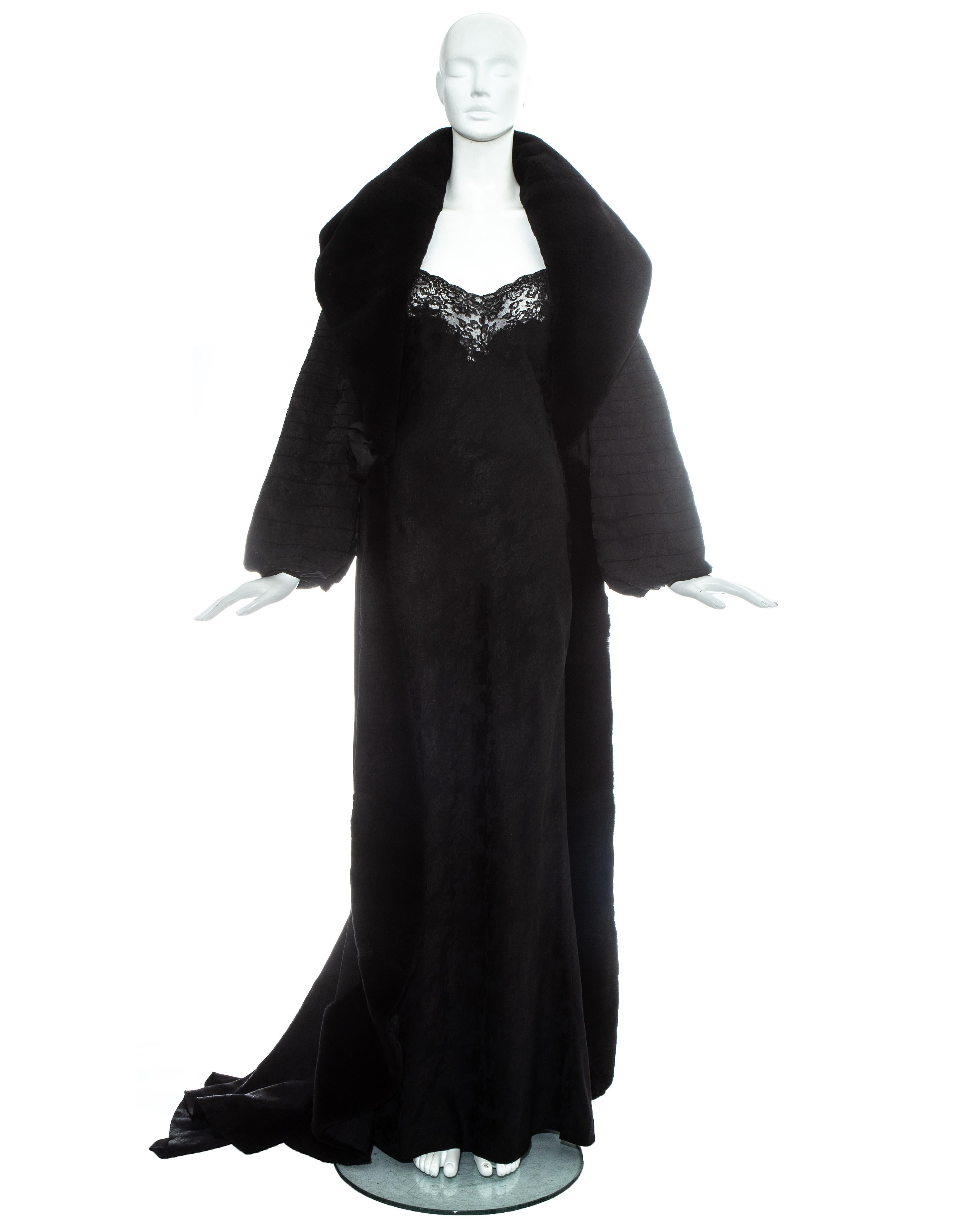 Christian Dior by John Galliano black lace and fur dress and robe, fw 1998 In Good Condition For Sale In London, London