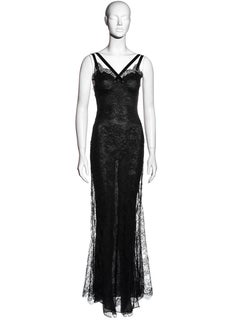 Christian Dior by John Galliano black lace and silk evening maxi dress, ss 2001