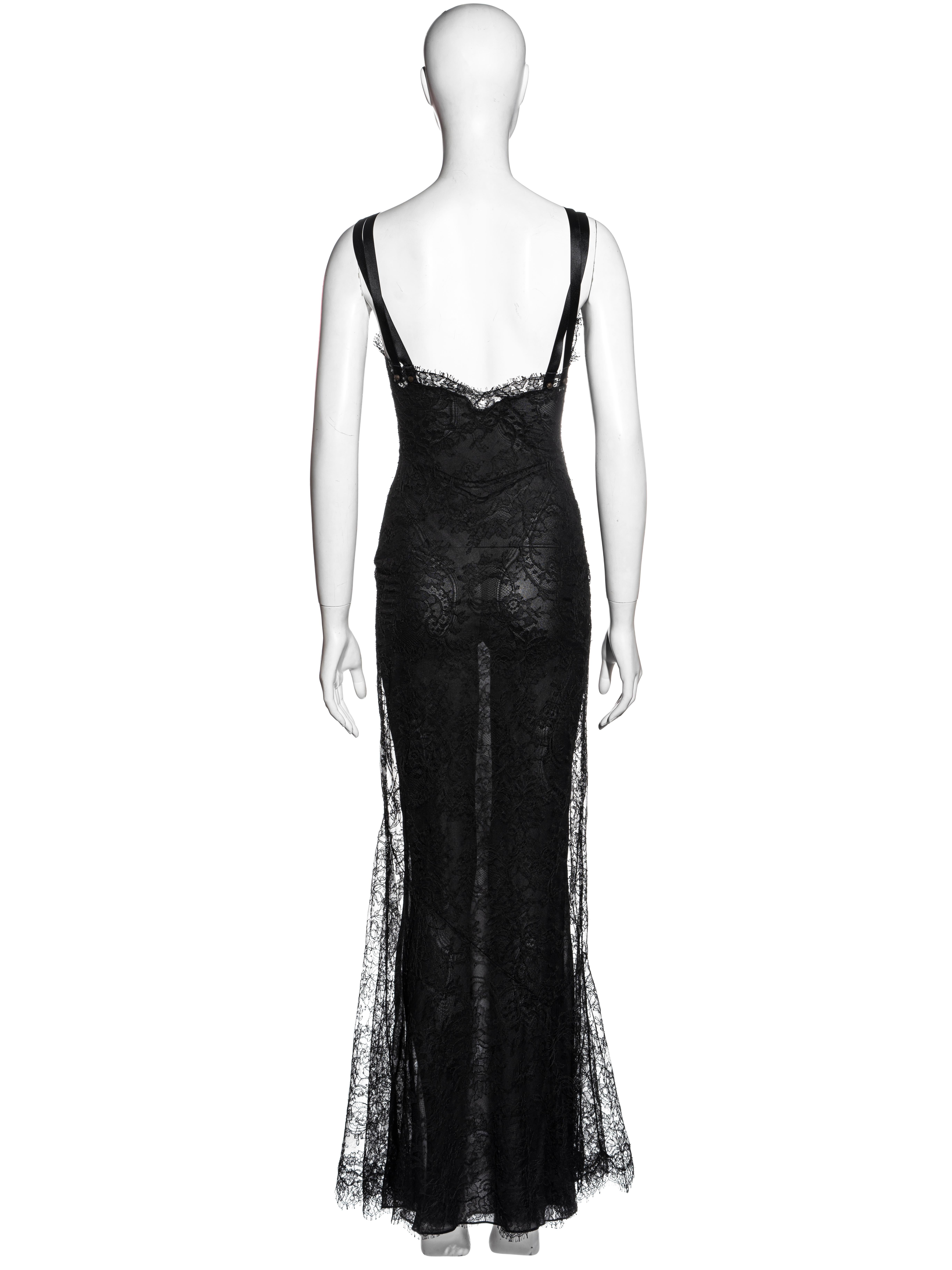 Black Christian Dior by John Galliano black lace and silk evening maxi dress, ss 2001 For Sale