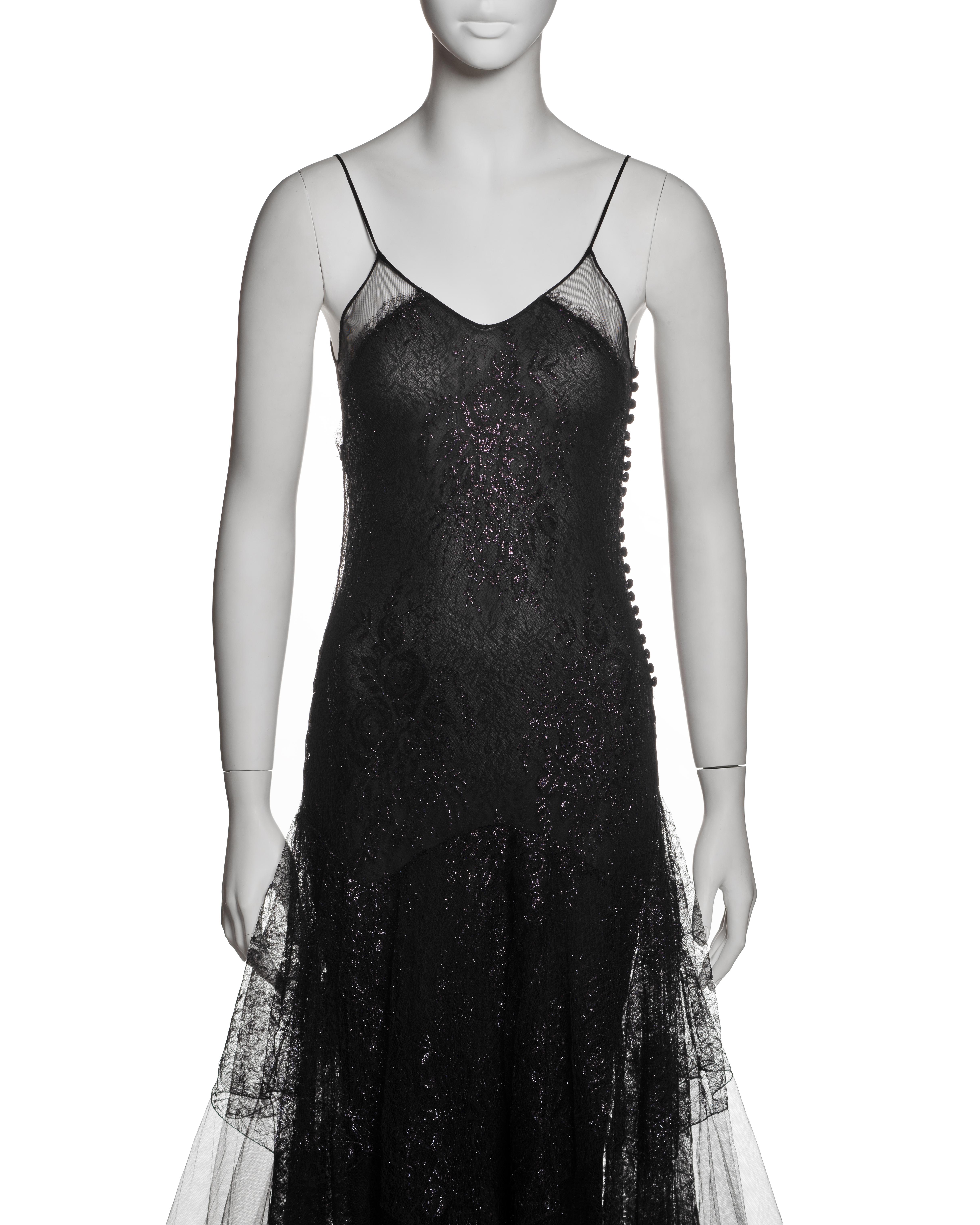 Women's Christian Dior by John Galliano Black Lace and Tulle Evening Dress, FW 2002